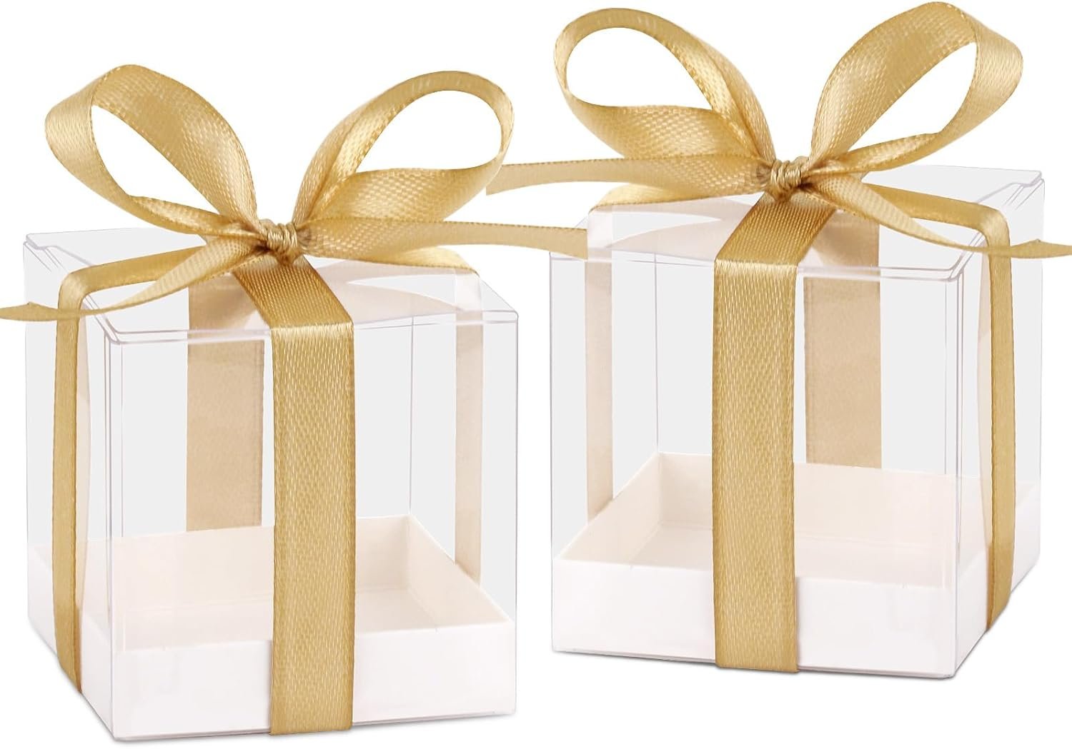 Grossiste 50pcs Boîtes de Faveurs Claires 2x2x2 Inches pour Bonbons - Boîtes de Cadeaux avec Logo Personnalisé pour Mariage et Anniversaire, Fournisseur de Boîtes à Macaron avec Ribbons