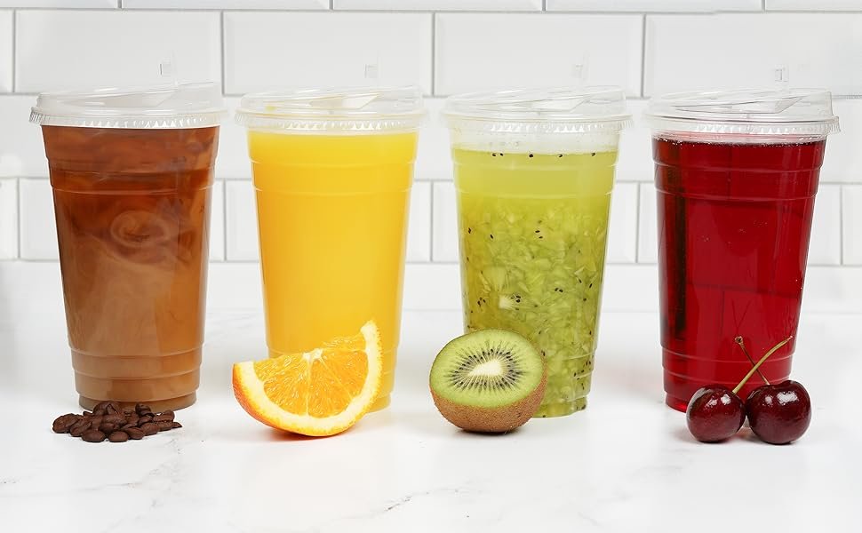 Grossiste gobelets compostables avec couvercles 16 oz, pack de 50 - Fabricant de gobelets éco basés sur des plantes avec couvercles sans paille - Alternative écologique verte aux gobelets en plastique transparents, logo personnalisé disponible.