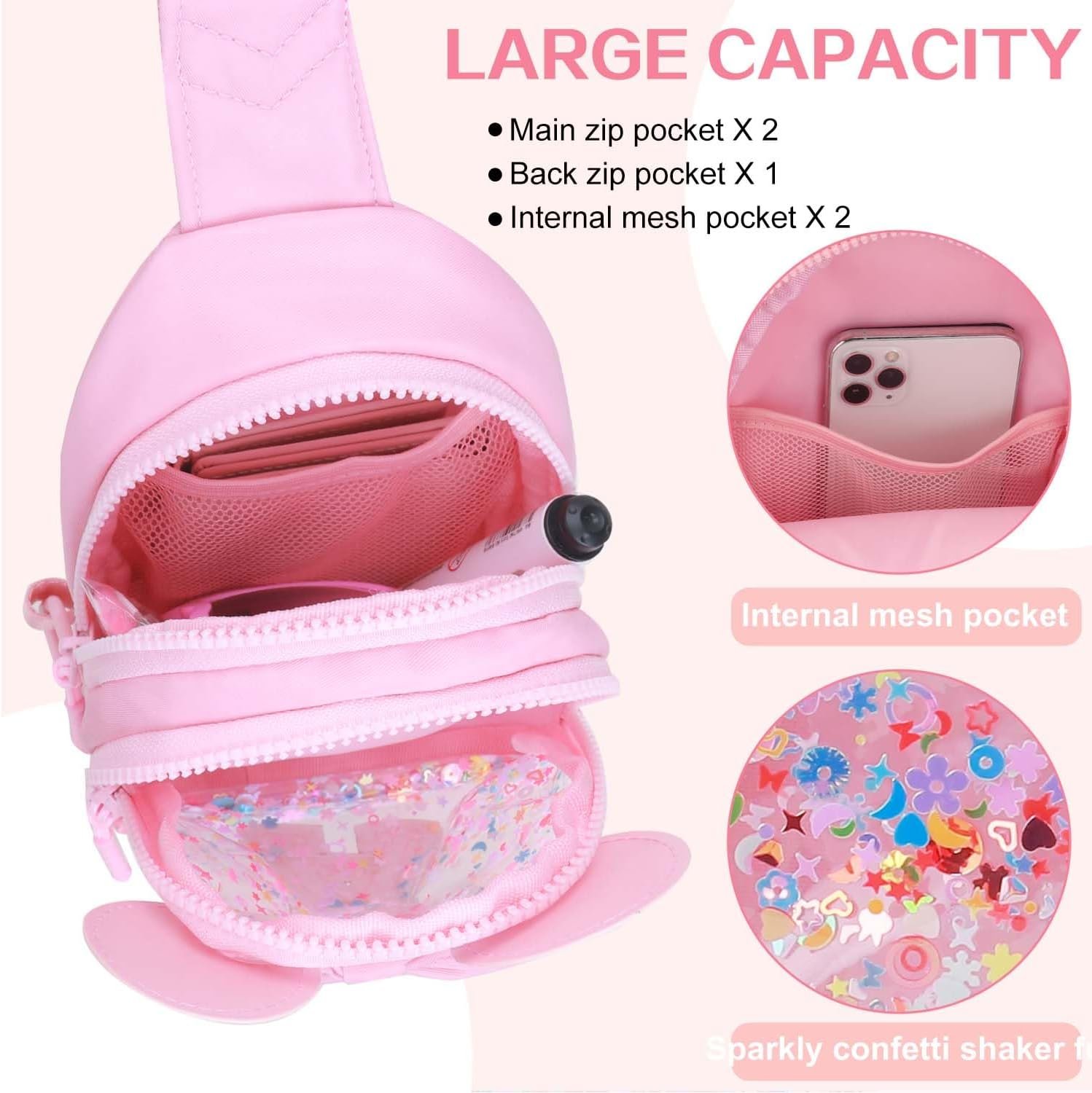 Sac à bandoulière pour filles - Fabricant de sacs personnalisés pour filles de 3 à 7 ans, petite pochette transparente pour enfants, idéale comme cadeau d’anniversaire en gros, rose.