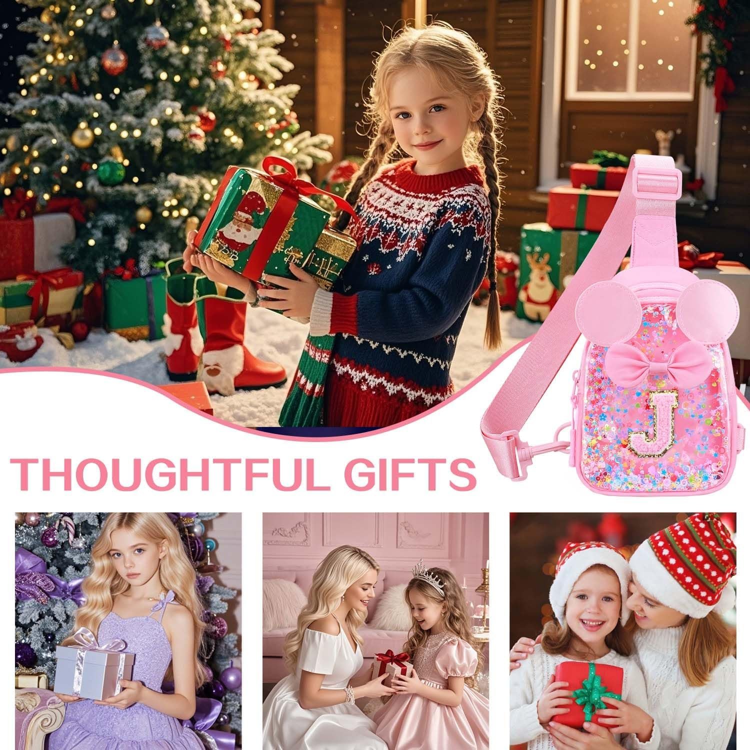 Sac à bandoulière pour filles - Fabricant de sacs personnalisés pour filles de 3 à 7 ans, petite pochette transparente pour enfants, idéale comme cadeau d’anniversaire en gros, rose.