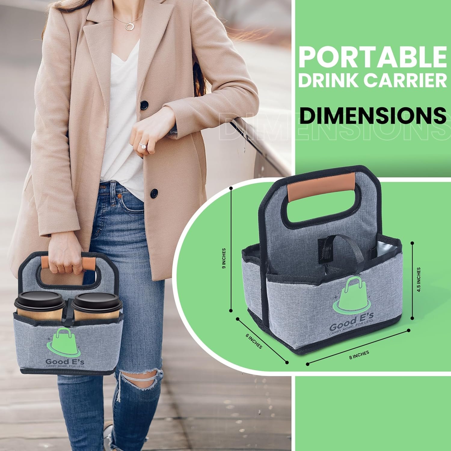 Grossiste de porte-gobelets réutilisables pour 4 tasses, isolé, étanche et portable, avec organisateur en cuir pour boissons chaudes/froides (16oz à 24oz), fournisseur OEM.