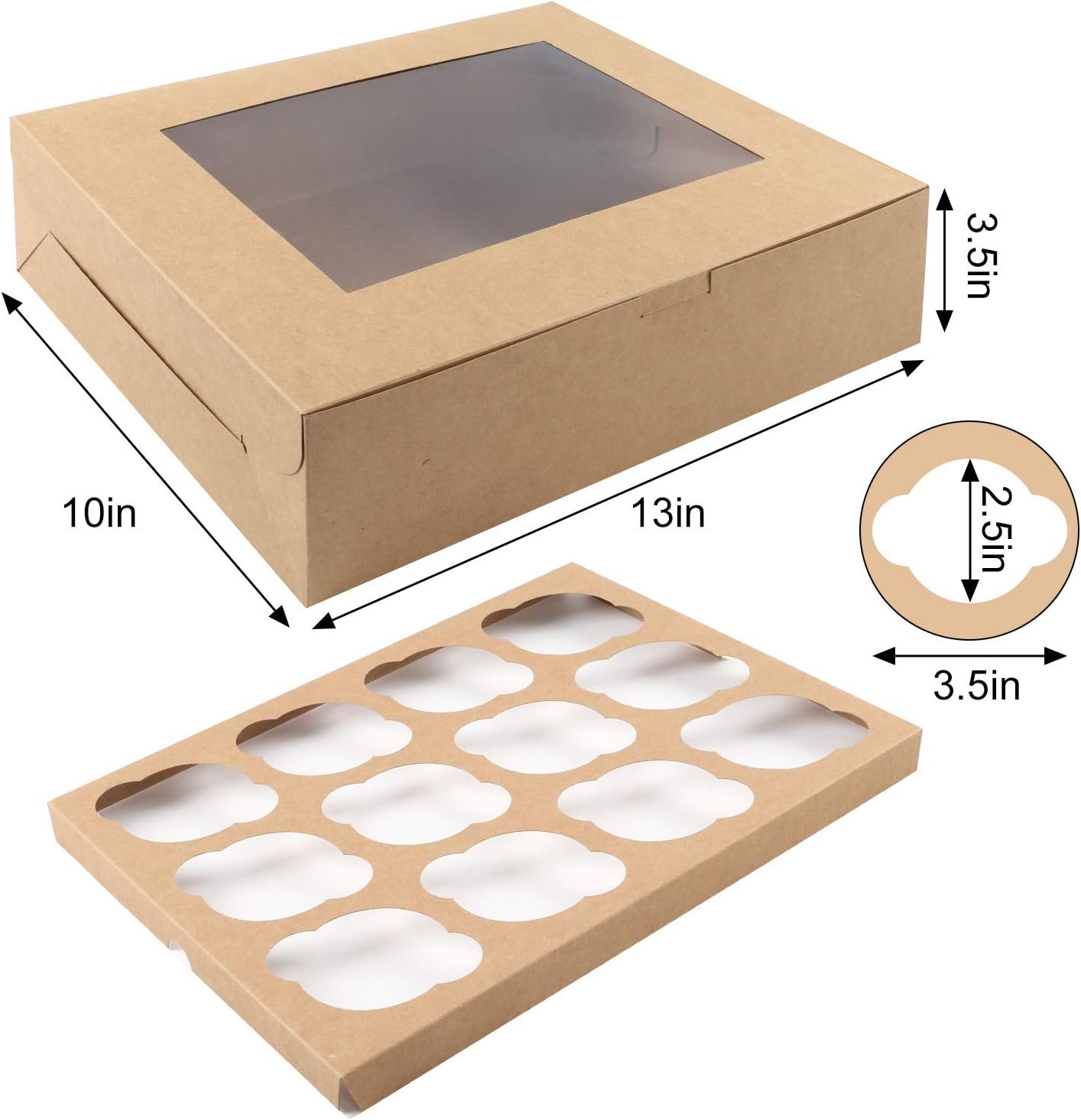 Grossiste Fournisseur 20 ensembles de boîtes à cupcakes, contenant 12 unités avec fenêtre, 13 x 10 x 3,5 pouces, pour anniversaire et fête, Logo Personnalisé.