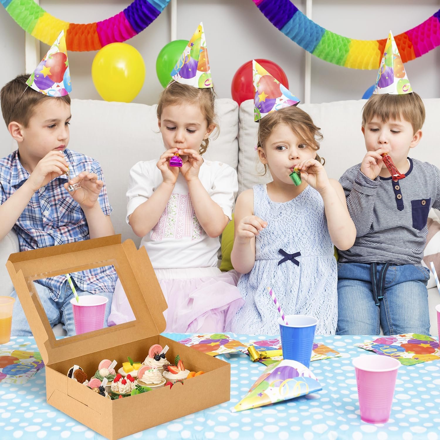 Grossiste Fournisseur 20 ensembles de boîtes à cupcakes, contenant 12 unités avec fenêtre, 13 x 10 x 3,5 pouces, pour anniversaire et fête, Logo Personnalisé.