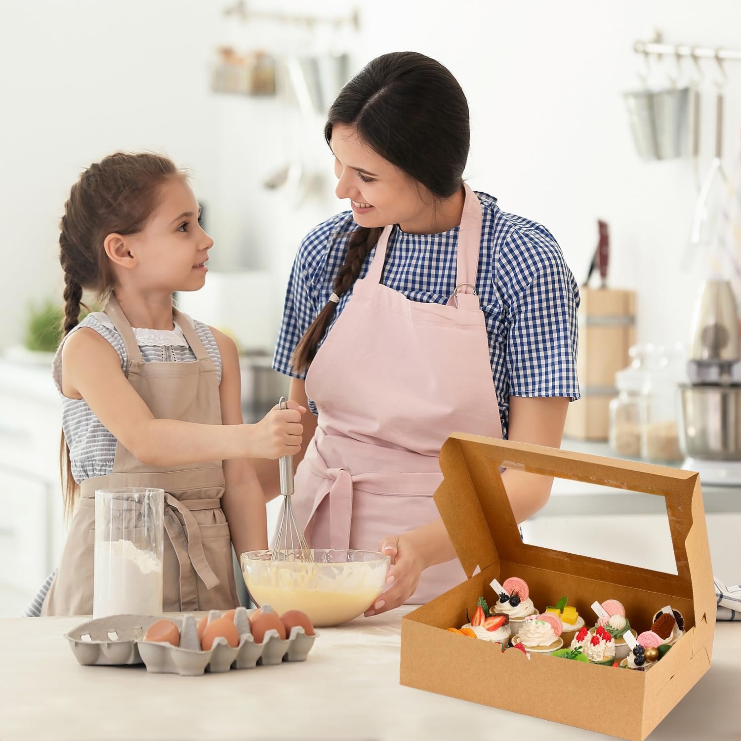 Grossiste Fournisseur 20 ensembles de boîtes à cupcakes, contenant 12 unités avec fenêtre, 13 x 10 x 3,5 pouces, pour anniversaire et fête, Logo Personnalisé.