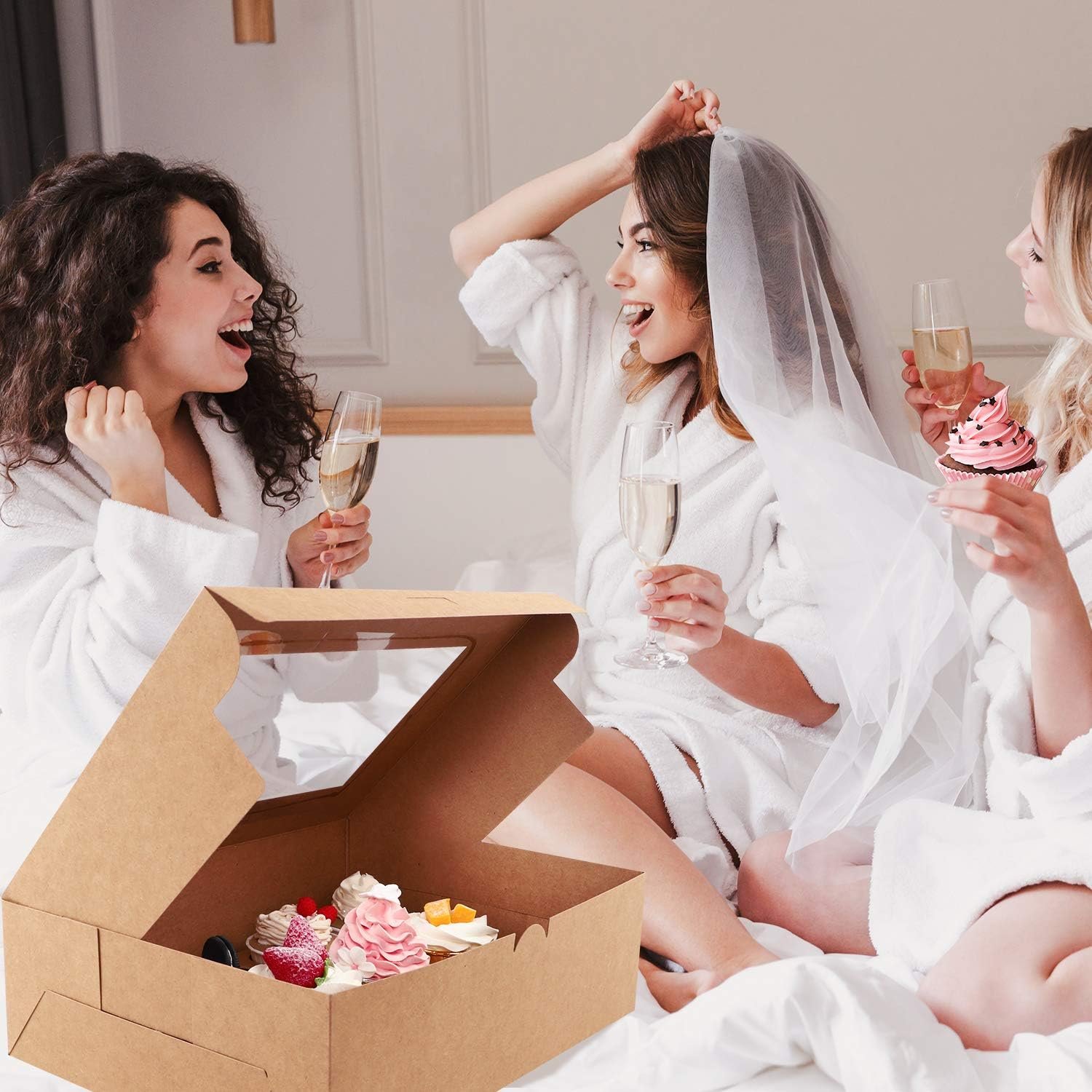 Grossiste Fournisseur 20 ensembles de boîtes à cupcakes, contenant 12 unités avec fenêtre, 13 x 10 x 3,5 pouces, pour anniversaire et fête, Logo Personnalisé.