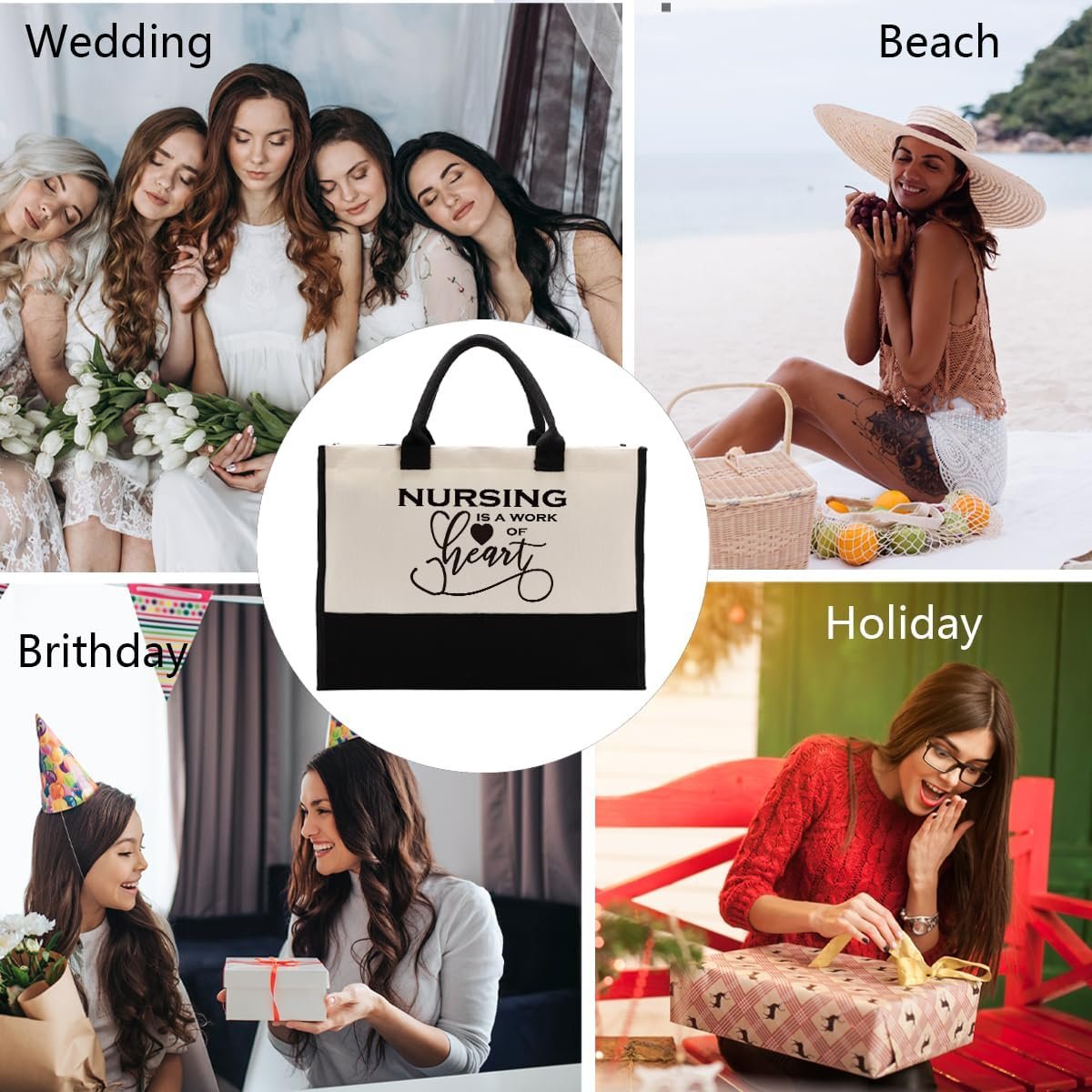 Tote Bag en Toile pour Infirmière, Fabricant de Sac avec Message - L'Infirmière, un Travail de Coeur, Sac en Toile de Coton pour Offrir, Logo Personnalisé pour Infirmière, Idée de Cadeau Inspirant pour la Graduation, Merci Infirmière, Vente en Gros.