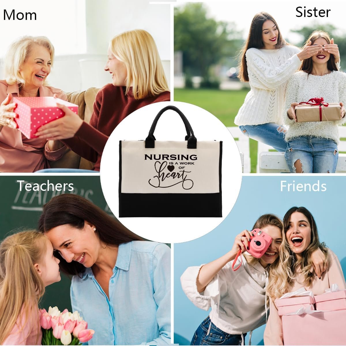 Tote Bag en Toile pour Infirmière, Fabricant de Sac avec Message - L'Infirmière, un Travail de Coeur, Sac en Toile de Coton pour Offrir, Logo Personnalisé pour Infirmière, Idée de Cadeau Inspirant pour la Graduation, Merci Infirmière, Vente en Gros.