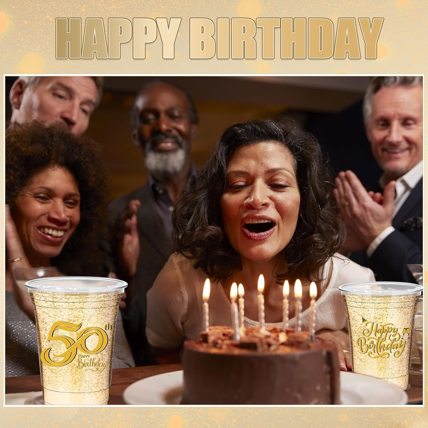 Cups en Vrac pour la fête d'anniversaire 50 ans, 60 pièces de gobelets plastiques transparent de 12 oz, Fabricant de gobelets jetables, Logo Personnalisé pour célébrer 50 ans.