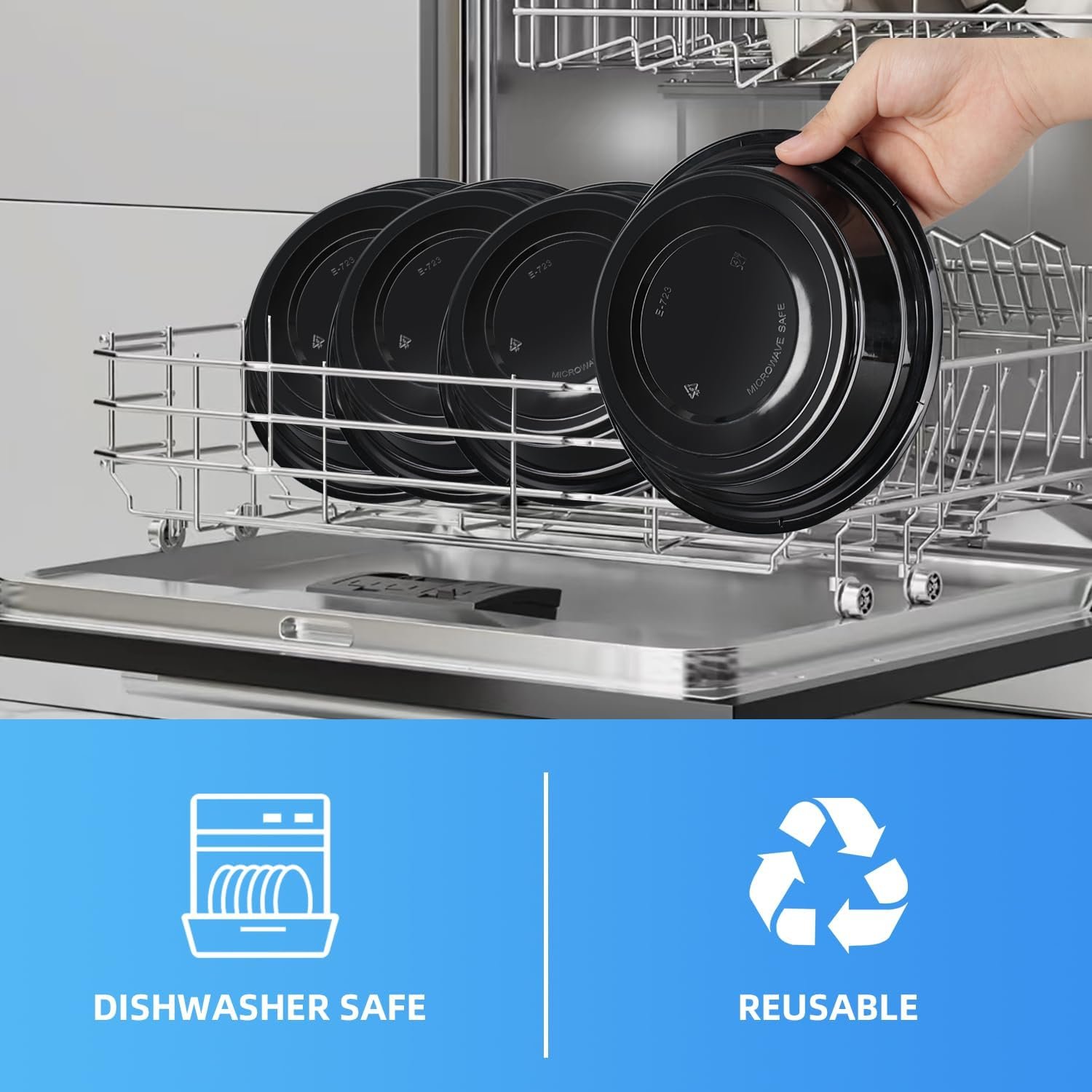 Grossiste contenants alimentaires jetables 32oz noirs ronds, 50 pièces, réutilisables avec couvercles, empilables, sans BPA, boîte bento, contenants pour le déjeuner, compatibles micro-ondes et lave-vaisselle, marque blanche, fournisseur.