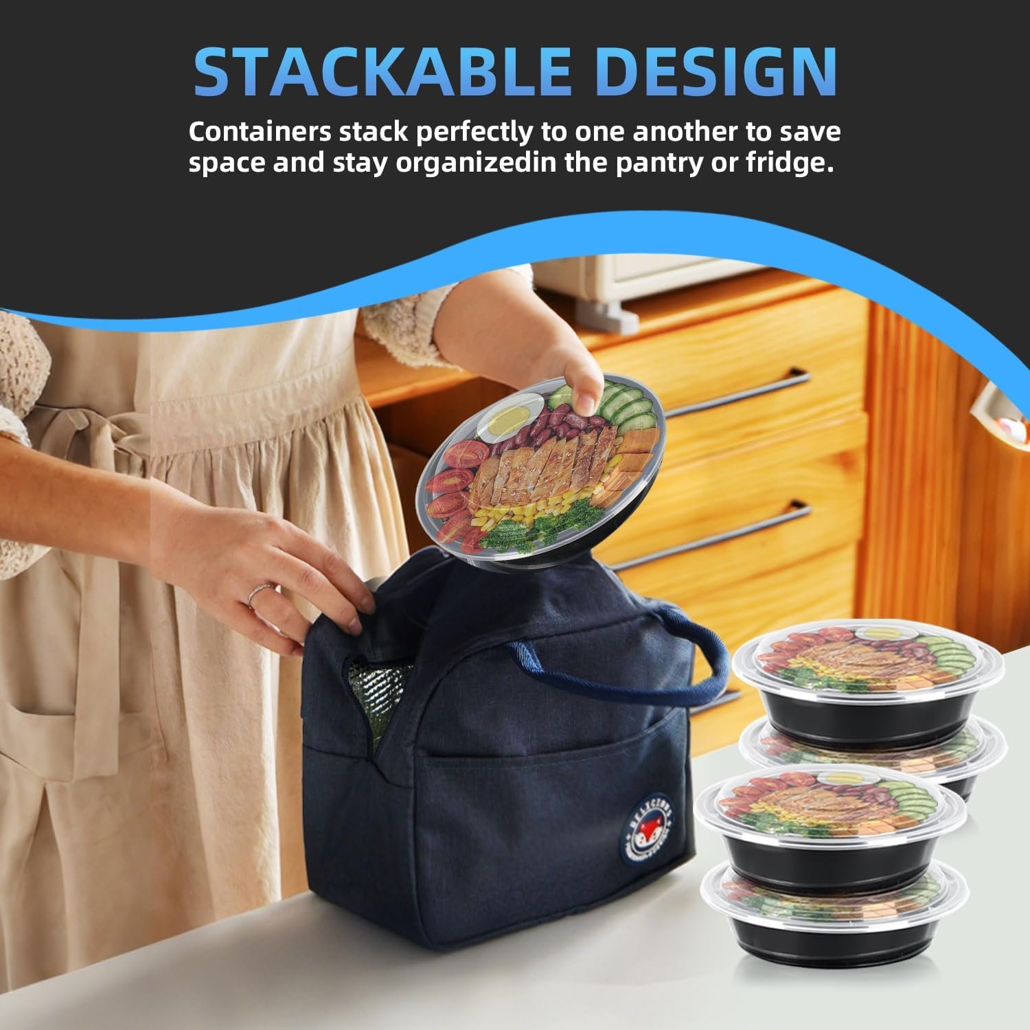 Grossiste contenants alimentaires jetables 32oz noirs ronds, 50 pièces, réutilisables avec couvercles, empilables, sans BPA, boîte bento, contenants pour le déjeuner, compatibles micro-ondes et lave-vaisselle, marque blanche, fournisseur.