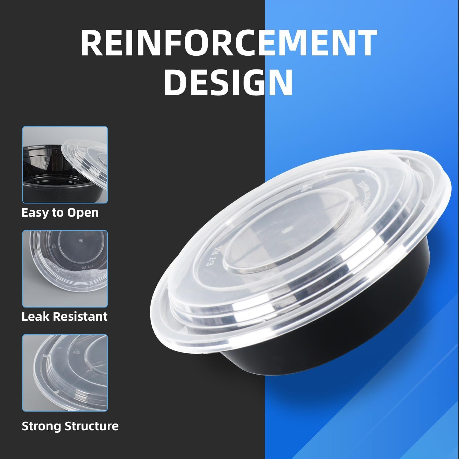 Grossiste contenants alimentaires jetables 32oz noirs ronds, 50 pièces, réutilisables avec couvercles, empilables, sans BPA, boîte bento, contenants pour le déjeuner, compatibles micro-ondes et lave-vaisselle, marque blanche, fournisseur.