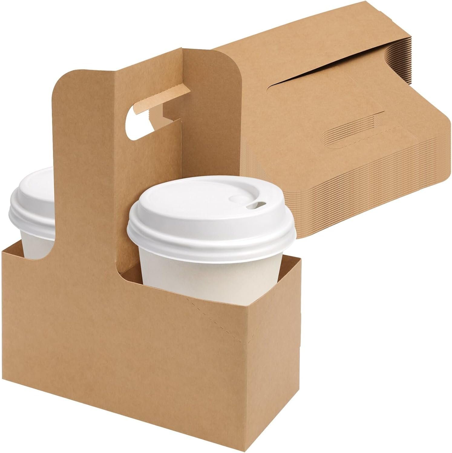 Grossiste en Vrac de Support à Boissons 25 Pcs avec Poignée - Porte-gobelet en Papier pour 2 Tasses, Logo Personnalisé pour Livraison de Nourriture et Boissons, Fabricant de solutions d'emballage