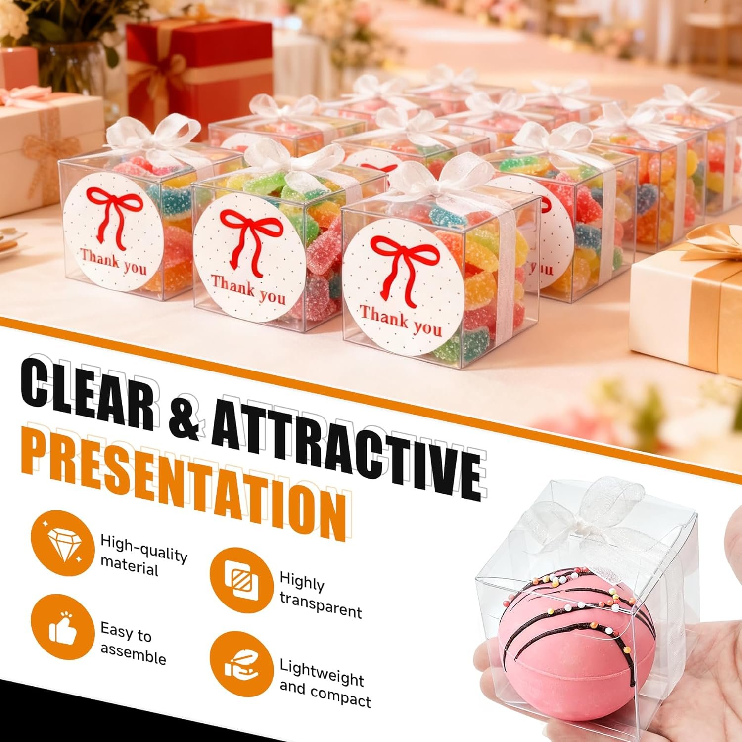 Grossiste Boîtes à Faveurs Transparentes 2x2x2 avec Rubans et Autocollants Merci, Boîtes en Plastique pour Macarons, Bonbons, Idéales pour Mariage, Baby Shower, Anniversaire, Logo Personnalisé, Fabricant de Produits en Vrac Grossiste Boîtes à Faveurs Transparentes 2x2x2 avec Rubans et Autocollants Merci, Boîtes en Plastique pour Macarons, Bonbons, Idéales pour Mariage, Baby Shower, Anniversaire, Logo Personnalisé, Fabricant de Produits en Vrac
