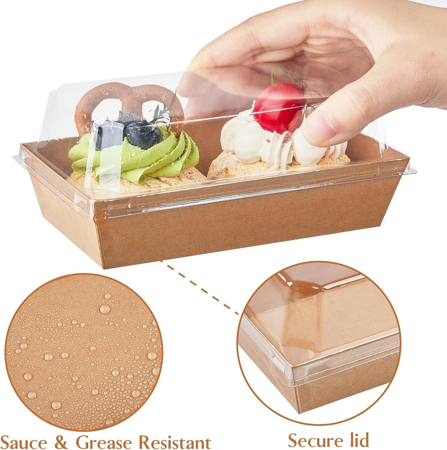 Grossiste Boîtes à Charcuterie en Papier avec Couvercles Transparents 50 Pack Contenants Jetables pour Sandwichs, Petites Boîtes en Kraft pour 2 Cupcakes, Muffins, Bombes de Chocolat Chaud, Fraises, Boîtes à Desserts à Emporter OEM