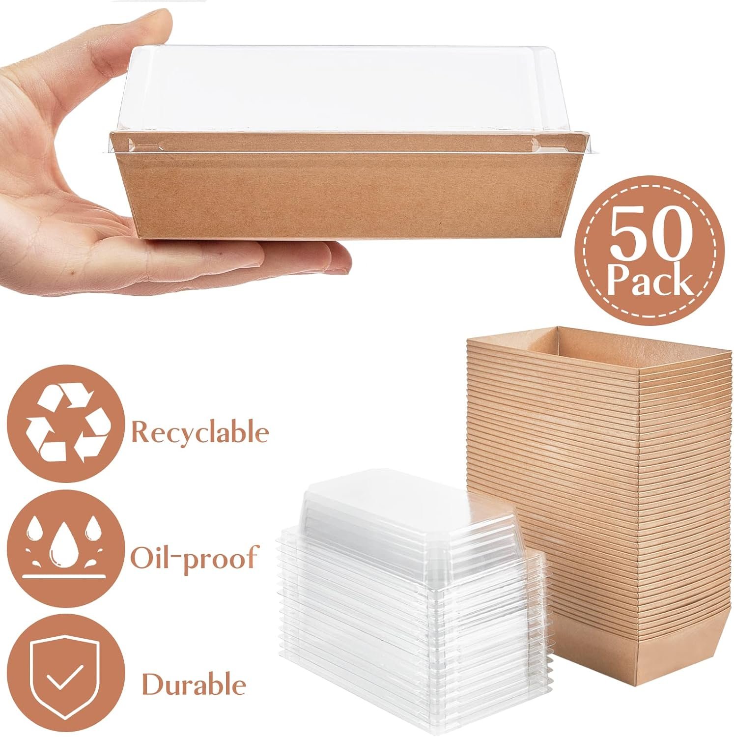 Grossiste Boîtes à Charcuterie en Papier avec Couvercles Transparents 50 Pack Contenants Jetables pour Sandwichs, Petites Boîtes en Kraft pour 2 Cupcakes, Muffins, Bombes de Chocolat Chaud, Fraises, Boîtes à Desserts à Emporter OEM