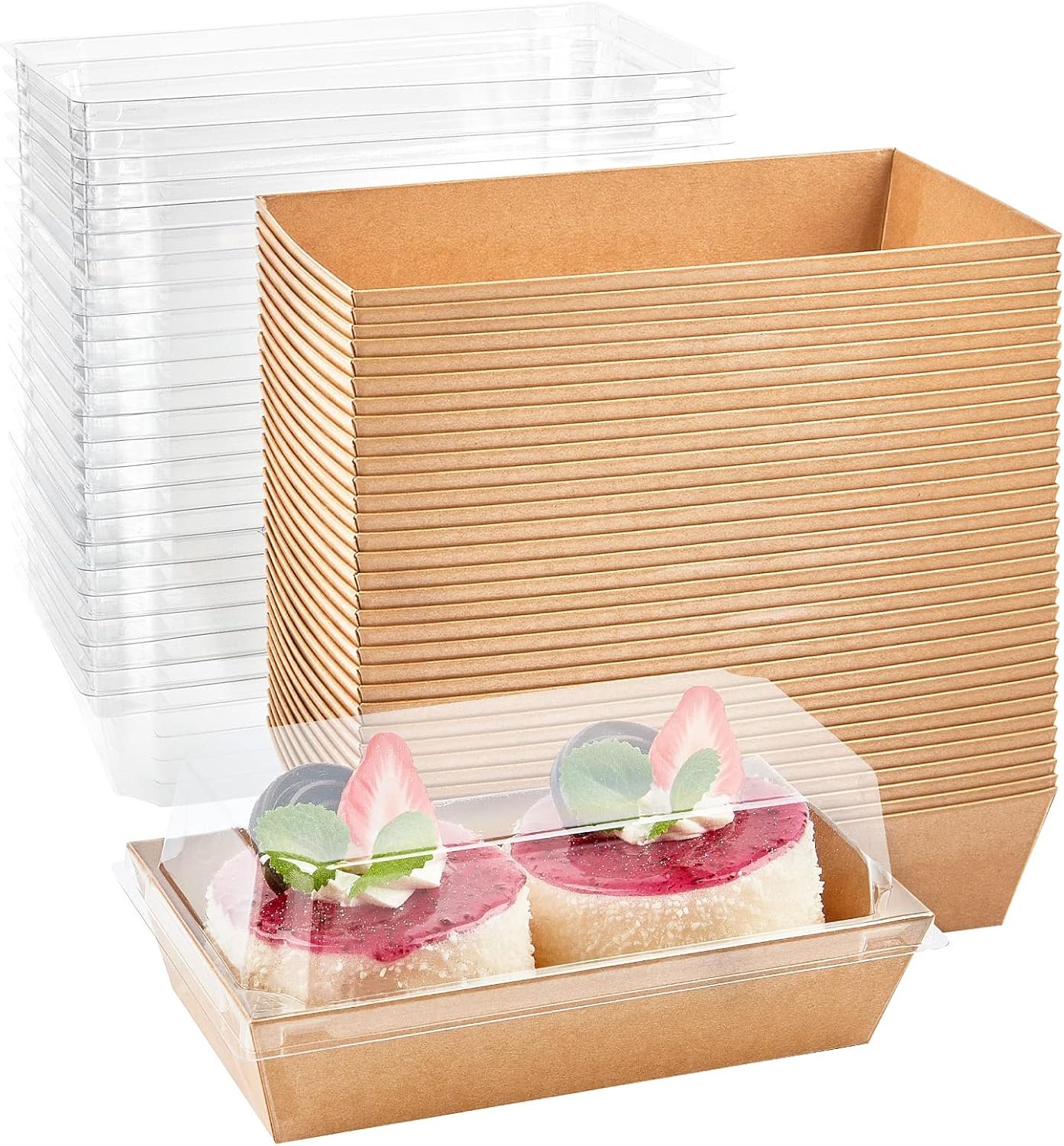 Grossiste Boîtes à Charcuterie en Papier avec Couvercles Transparents 50 Pack Contenants Jetables pour Sandwichs, Petites Boîtes en Kraft pour 2 Cupcakes, Muffins, Bombes de Chocolat Chaud, Fraises, Boîtes à Desserts à Emporter OEM