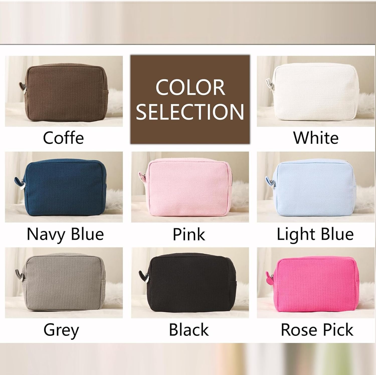 Grossiste de sacs de maquillage personnalisés, trousse de toilette brodée avec initiales, cadeau de mariée sur mesure, marron café, OEM moderne.