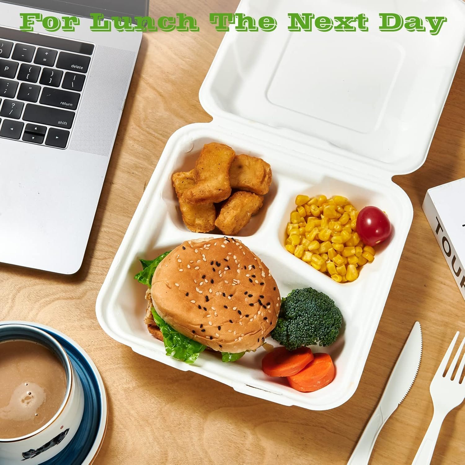 Grossiste Containers Alimentaires Compostables à 100%, 90 PACK 8 pouces x 8 pouces, Eco-Friendly avec 3 Compartiments, Fabricant de Récipients en Bagasse pour Déjeuner à Emporter, OEM pour Fête ou Potluck