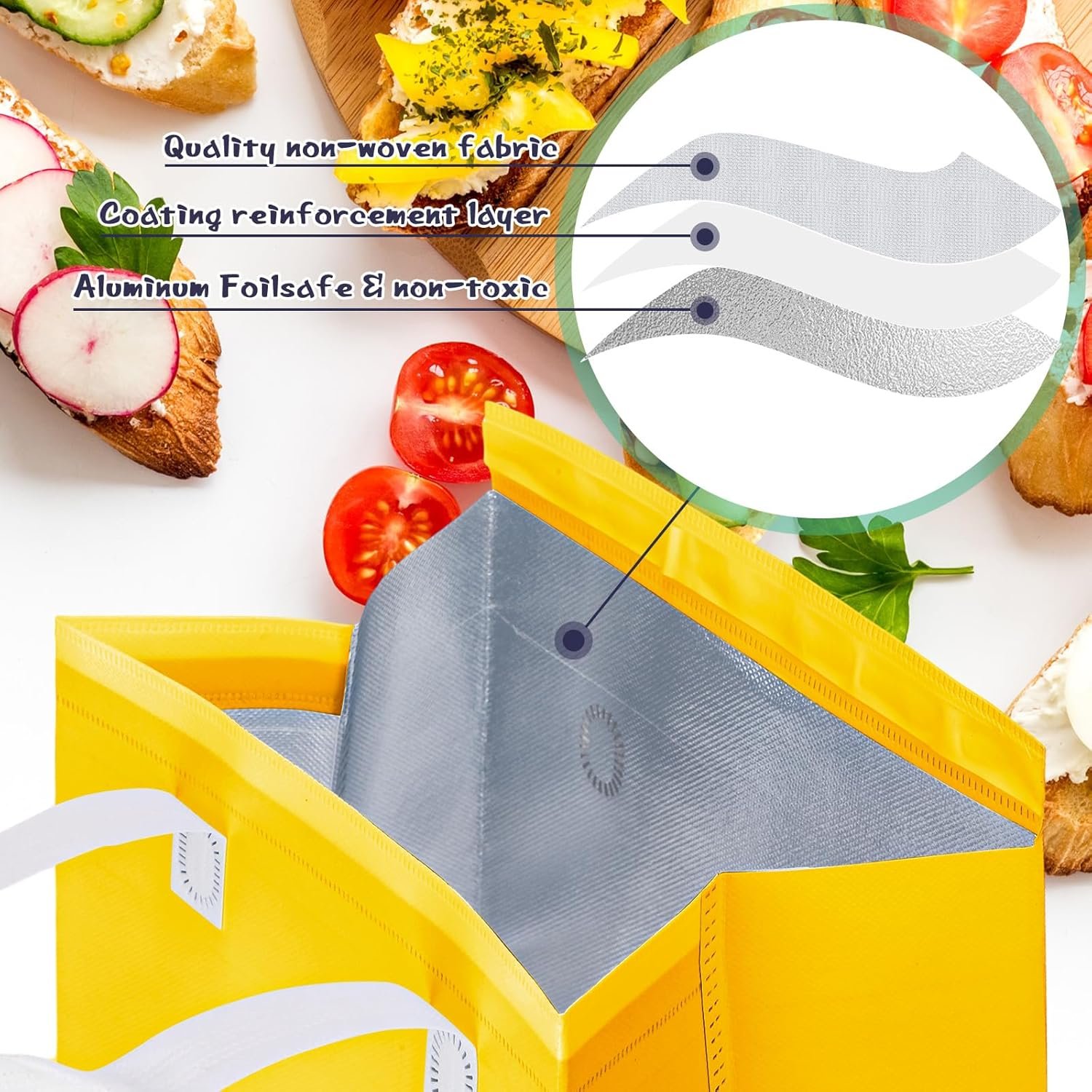 Grossiste sacs isothermes en vrac 150 pièces 9,5 x 9,5 x 6 pouces pour le transport de nourriture, fournitures de café, thé chaud et boissons froides, avec possibilité de logo personnalisé. Fournisseur de sacs jetables pour livraison de pizza et courses.