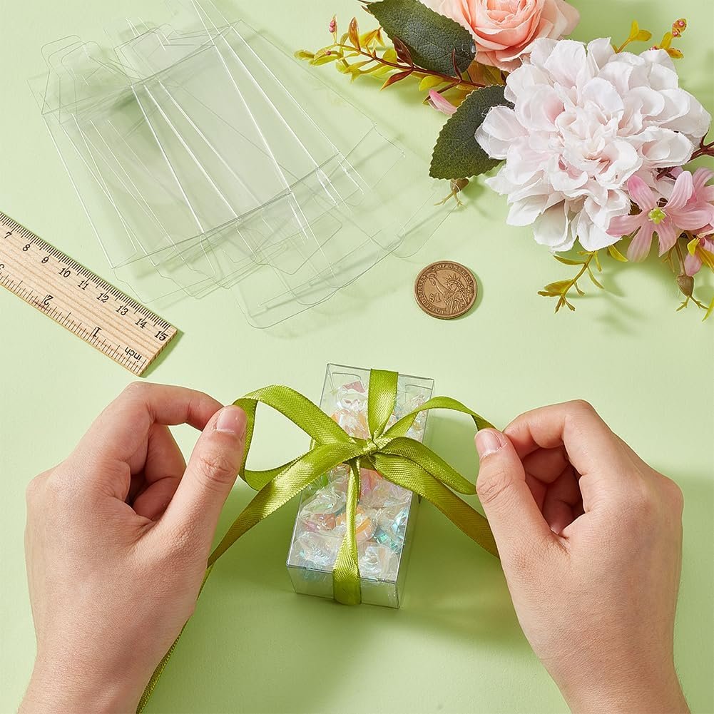 Grossiste de boîtes transparentes en PVC, 40 pièces pour bonbons, cupcakes et cadeaux, Logo Personnalisé, dimensions 1.5x1.5x3 pouces, Vente en Gros.