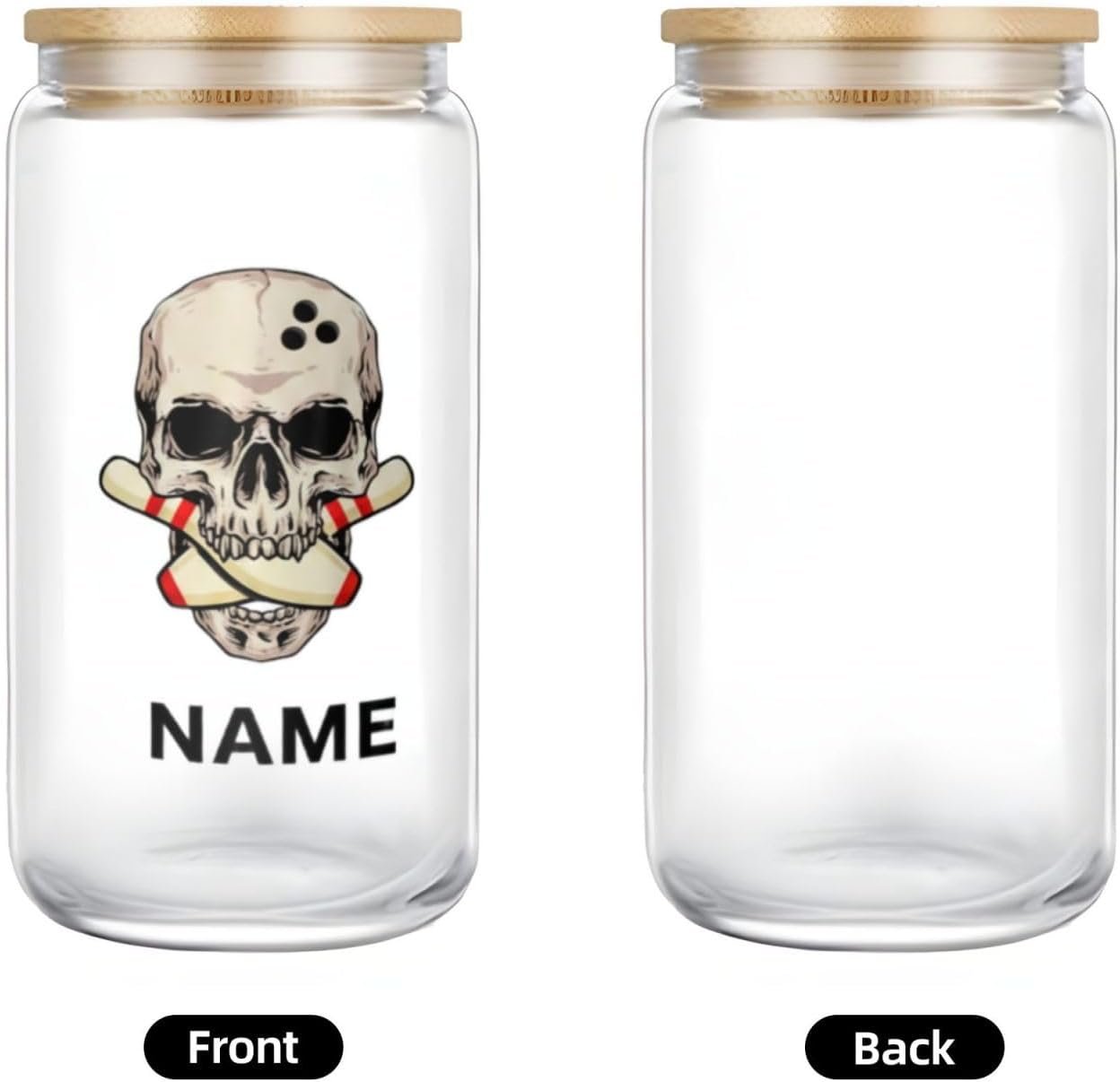 Grossiste Tasse à Café Glacée Personnalisée 16oz avec Couvercle en Bambou et Paille - Personnalisation de Logo - Verre à Bière avec Crâne - Cadeaux Uniques pour Bowlers dans les Ligues de Bowling