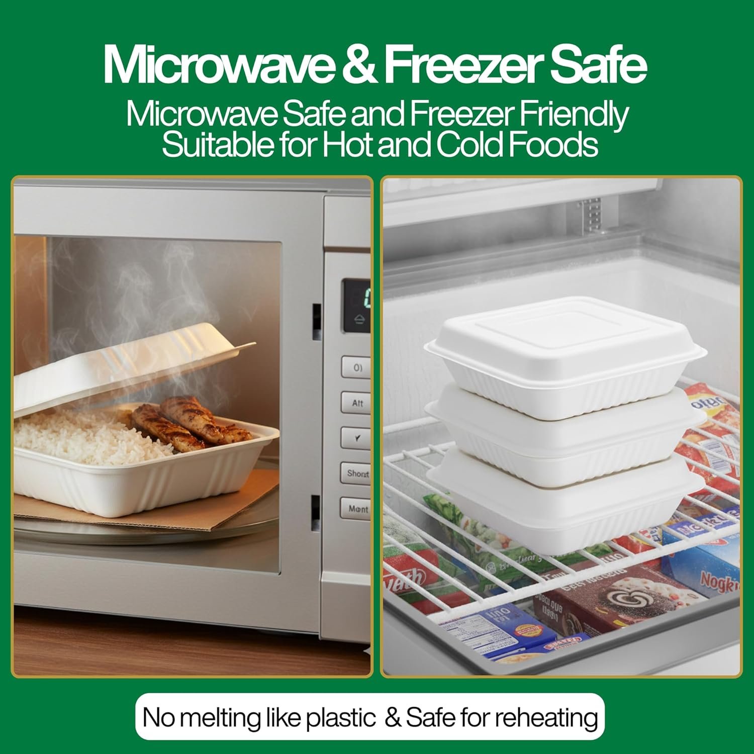 Containers alimentaires en bagasse – Vente en gros de boîtes à emporter en coques biodégradables et compostables, sans PFAS, pour aliments chauds et froids (9