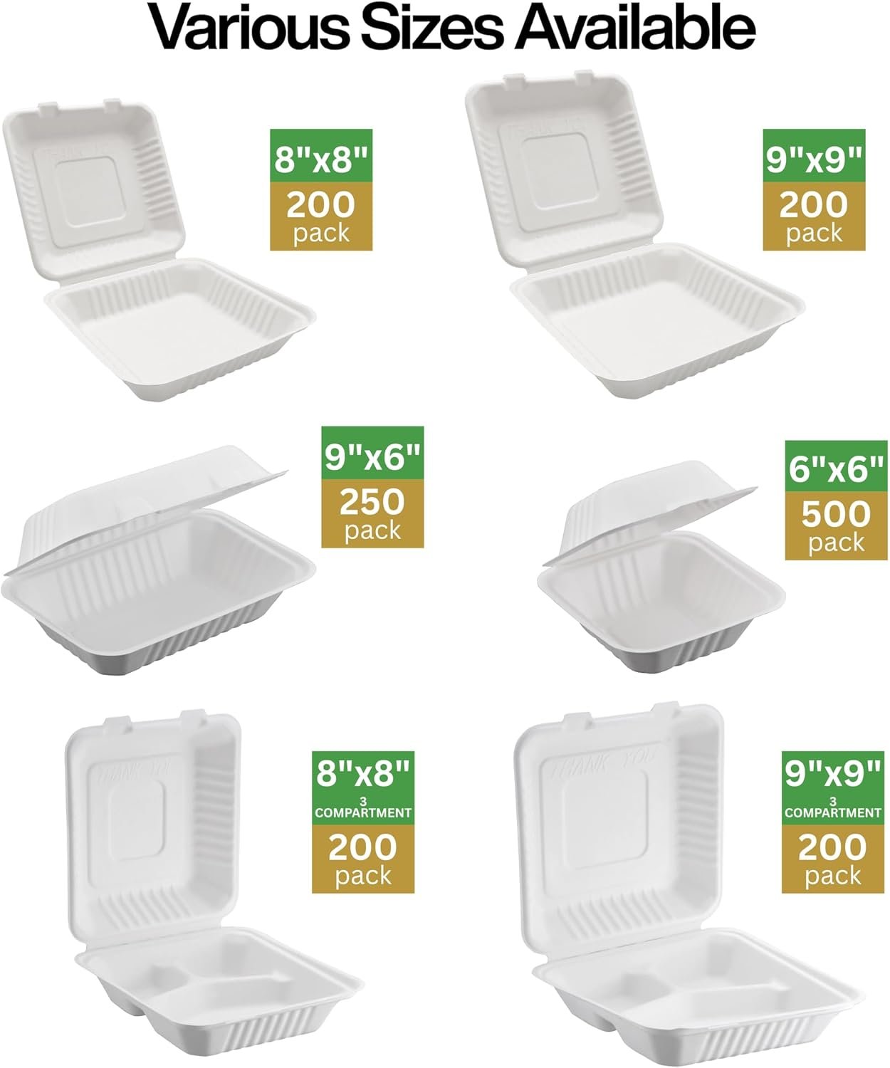 Containers alimentaires en bagasse – Vente en gros de boîtes à emporter en coques biodégradables et compostables, sans PFAS, pour aliments chauds et froids (9
