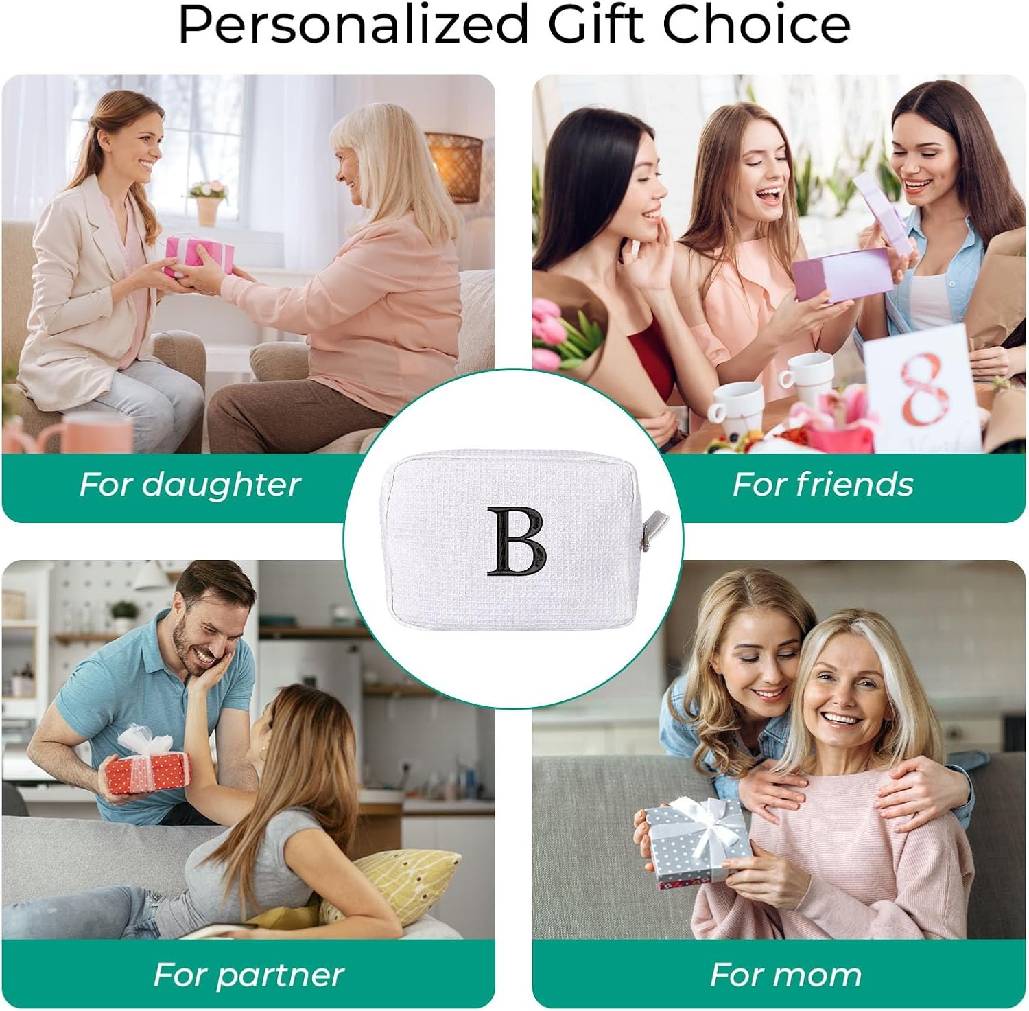 Grossiste Trousse de Maquillage Personnalisée en Waffle Blanc, Pochette de Maquillage Brodée avec Initiales, Fournisseur de Cas de Beauté Monogrammé, OEM pour Cadeaux de Demoiselles d'Honneur.