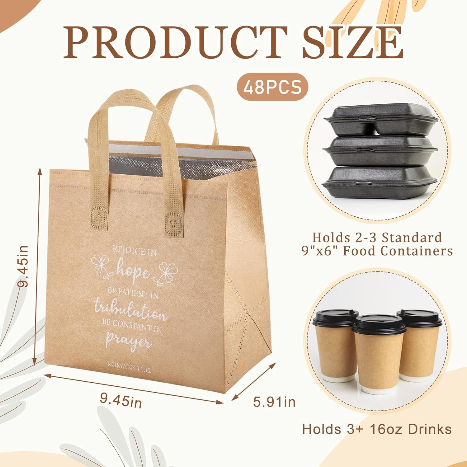 48 Pcs Sac à Offrir Religieux en Gros pour Événements Églises, Marque Blanche, Sacs Isolés pour Aliments Chauds et Froids, Fournisseur d'Activités de Foi et Repas de Groupe