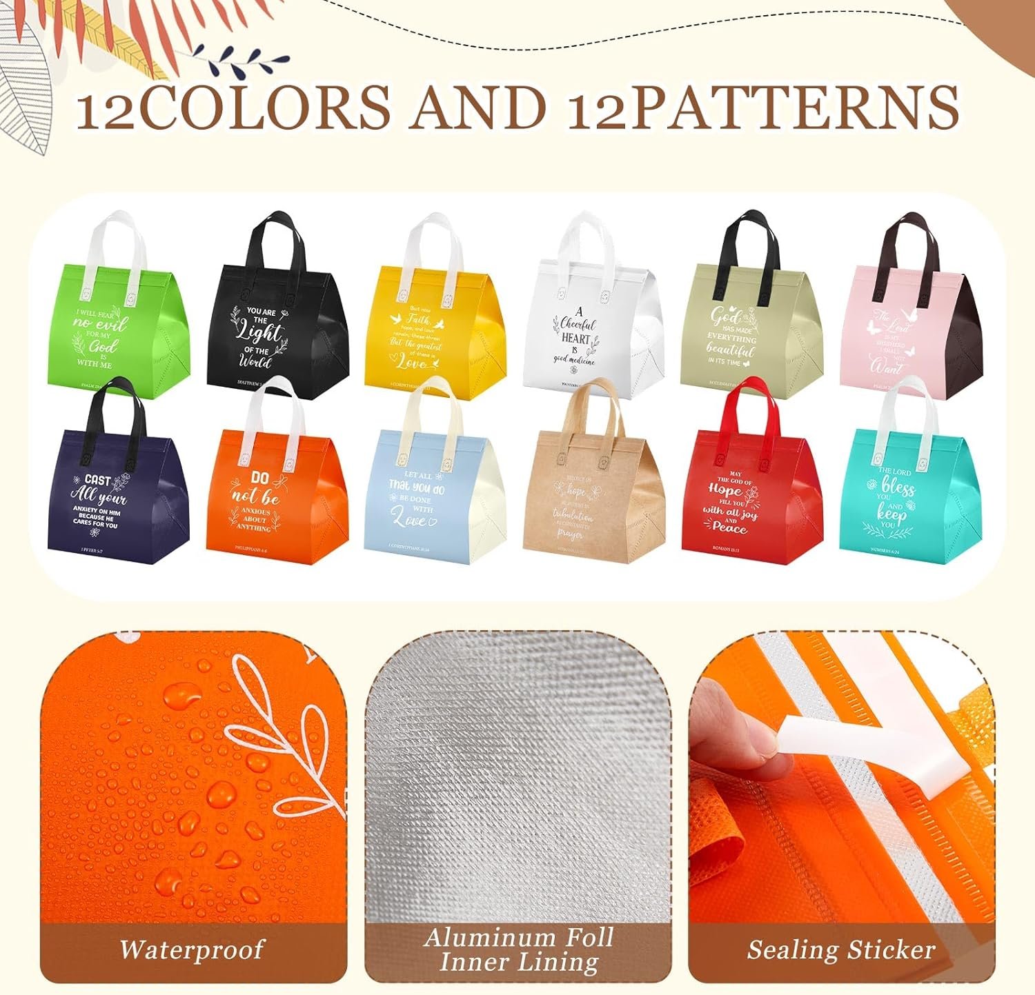 48 Pcs Sac à Offrir Religieux en Gros pour Événements Églises, Marque Blanche, Sacs Isolés pour Aliments Chauds et Froids, Fournisseur d'Activités de Foi et Repas de Groupe