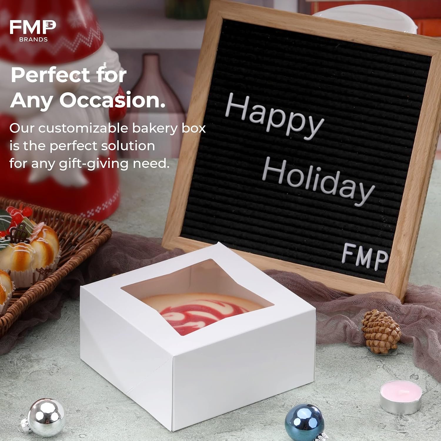 Grossiste Boîtes à pâtisserie en carton avec fenêtre 6x6x3 emballage auto-popup pour cupcakes, gâteaux et pâtisseries, Logo Personnalisé, boîte à friandises et charcuterie pour la Saint-Valentin, Noël, Fournisseur Vente en Gros.