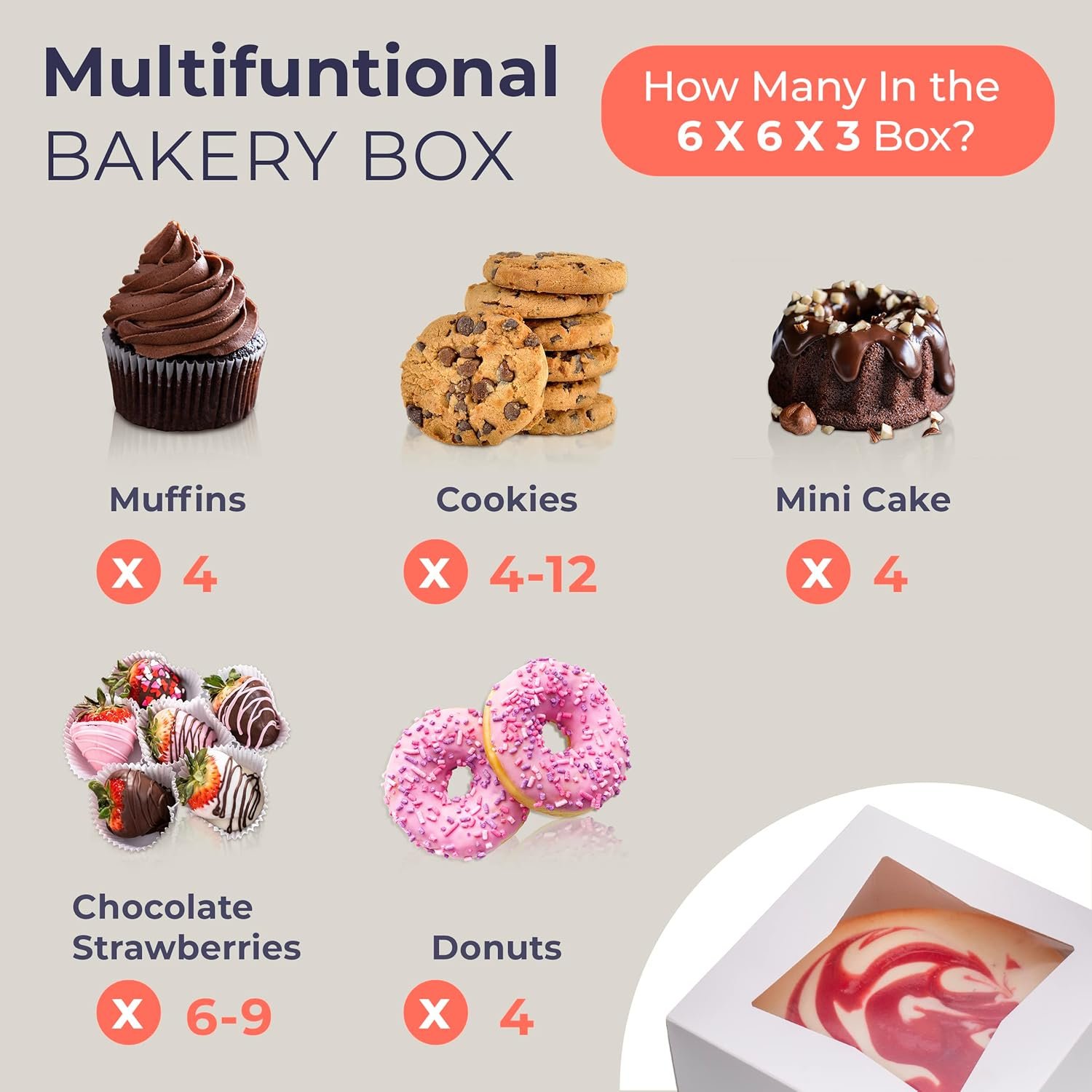 Grossiste Boîtes à pâtisserie en carton avec fenêtre 6x6x3 emballage auto-popup pour cupcakes, gâteaux et pâtisseries, Logo Personnalisé, boîte à friandises et charcuterie pour la Saint-Valentin, Noël, Fournisseur Vente en Gros.