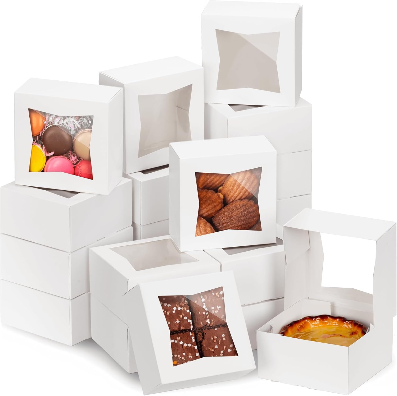 Grossiste Boîtes à pâtisserie en carton avec fenêtre 6x6x3 emballage auto-popup pour cupcakes, gâteaux et pâtisseries, Logo Personnalisé, boîte à friandises et charcuterie pour la Saint-Valentin, Noël, Fournisseur Vente en Gros.