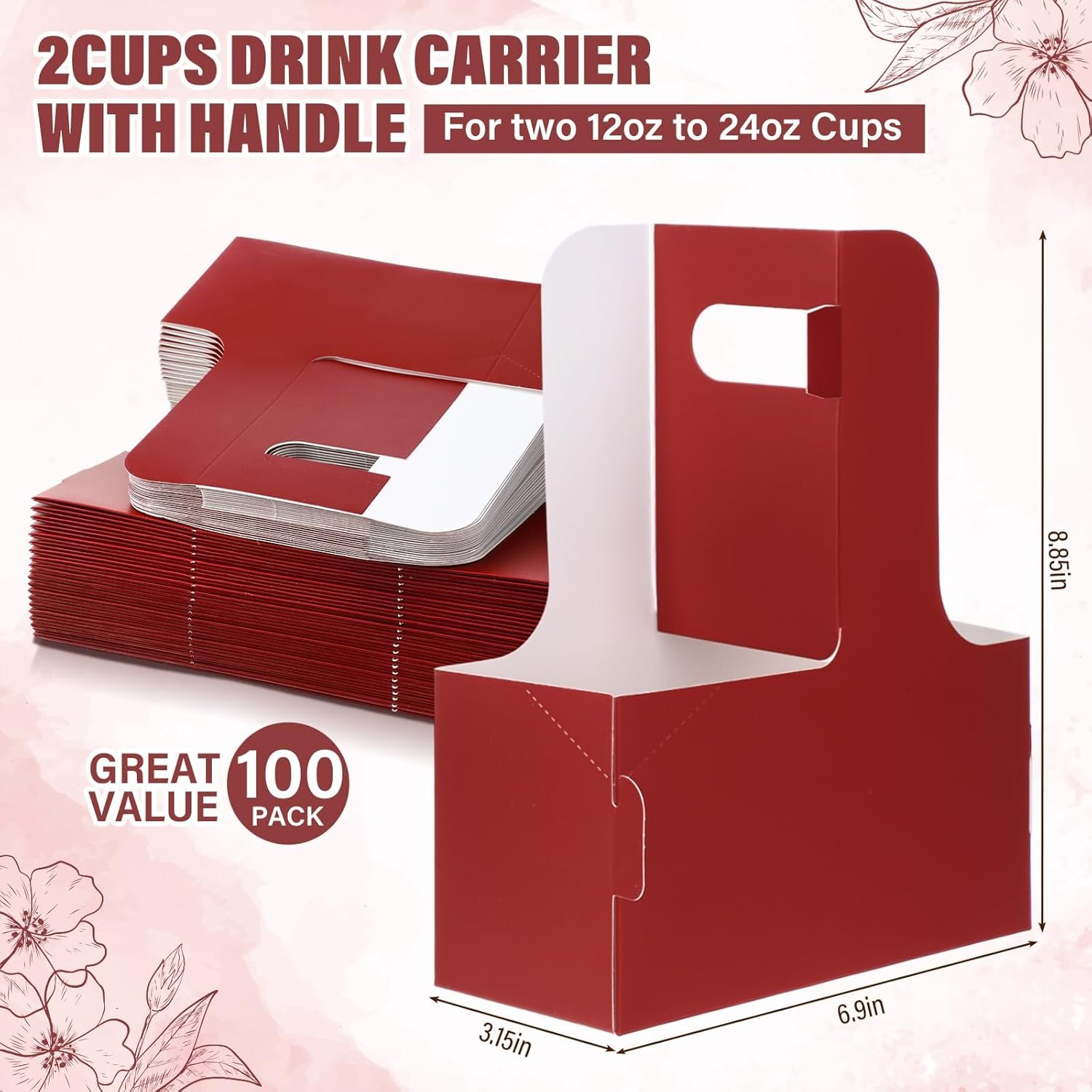 Grossiste 100 Paquet de Porte-Gobelet à 2 Tasses avec Poignée, Fabricant de Porte-Gobelet en Papier Jetable, Logo Personnalisé pour Livraison de Café (Rouge Foncé) Grossiste 100 Paquet de Porte-Gobelet à 2 Tasses avec Poignée, Fabricant de Porte-Gobelet en Papier Jetable, Logo Personnalisé pour Livraison de Café (Rouge Foncé)