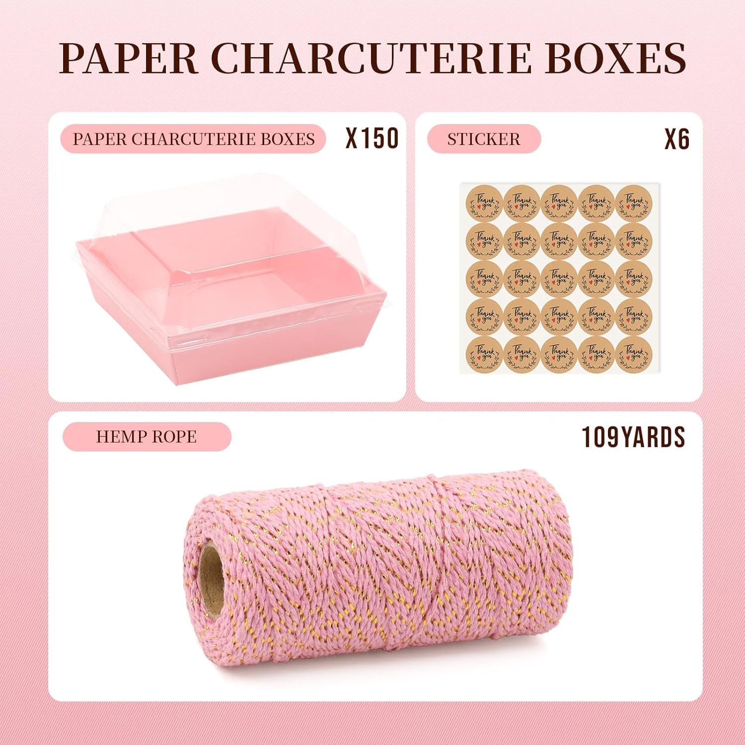 Grossiste en boîtes à charcuterie de 150 pièces, 4,7x4,7x2,6 pouces, avec couvercles clairs et sécurisés, conteneurs jetables carrés roses pour sandwichs, pâtisseries et desserts, pour une marque blanche.