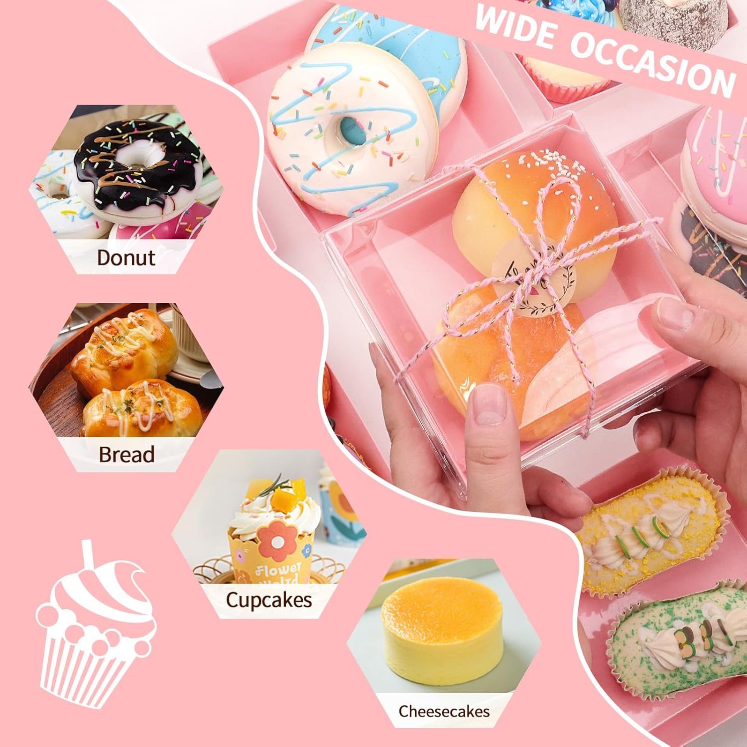 Grossiste en boîtes à charcuterie de 150 pièces, 4,7x4,7x2,6 pouces, avec couvercles clairs et sécurisés, conteneurs jetables carrés roses pour sandwichs, pâtisseries et desserts, pour une marque blanche.