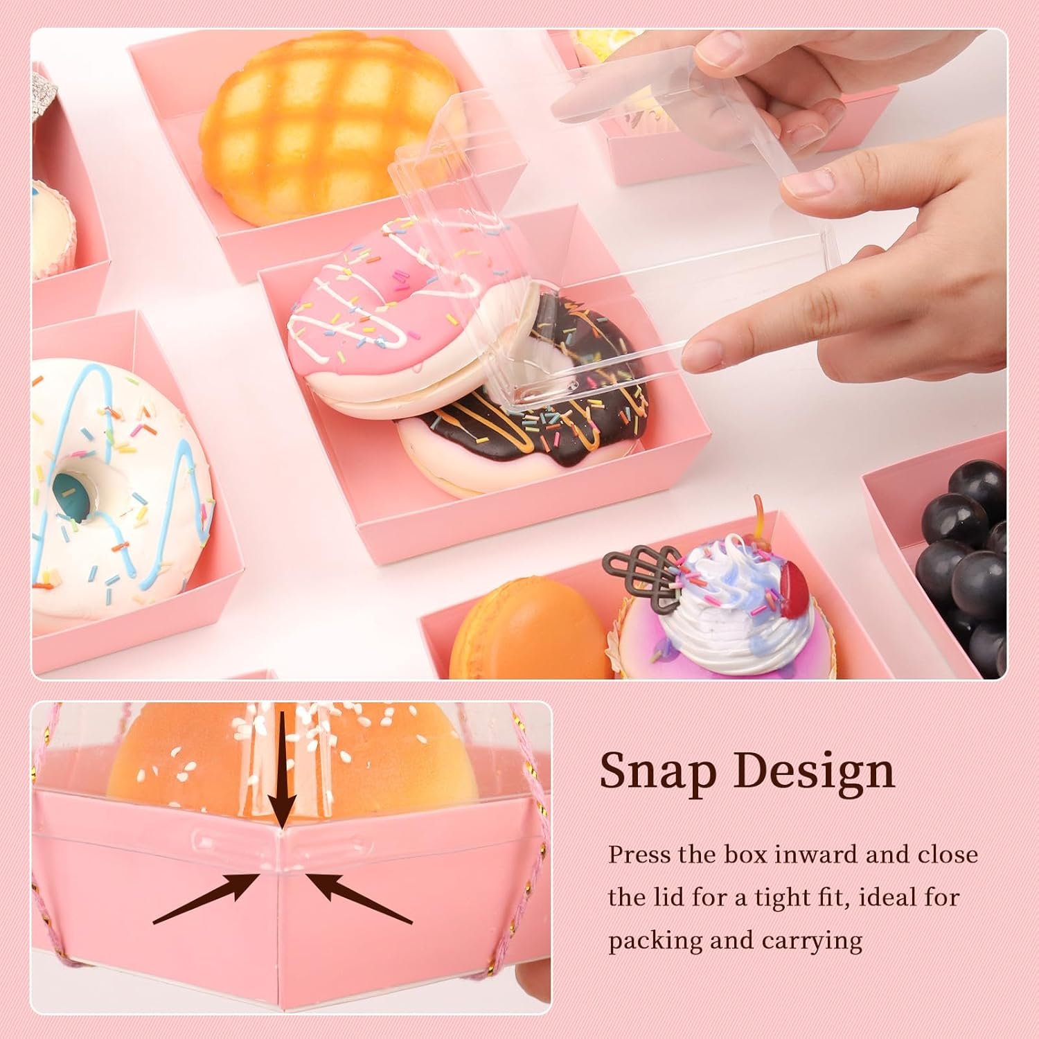Grossiste en boîtes à charcuterie de 150 pièces, 4,7x4,7x2,6 pouces, avec couvercles clairs et sécurisés, conteneurs jetables carrés roses pour sandwichs, pâtisseries et desserts, pour une marque blanche.