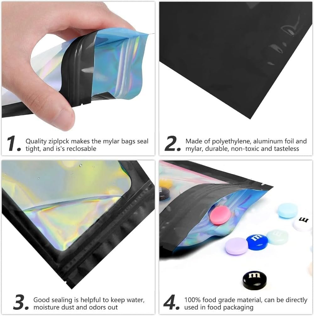 Grossiste Ziplock Personnalisé Poche en Plastique Épaissie Holographique pour DIY Bijoux (Noir, 7x10) - Fabricant de Poche de Stockage à Glissière sans Trou - Vente en Gros 100 pièces