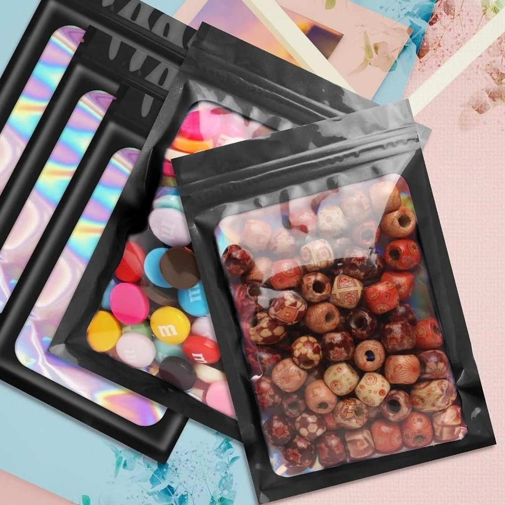 Grossiste Ziplock Personnalisé Poche en Plastique Épaissie Holographique pour DIY Bijoux (Noir, 7x10) - Fabricant de Poche de Stockage à Glissière sans Trou - Vente en Gros 100 pièces