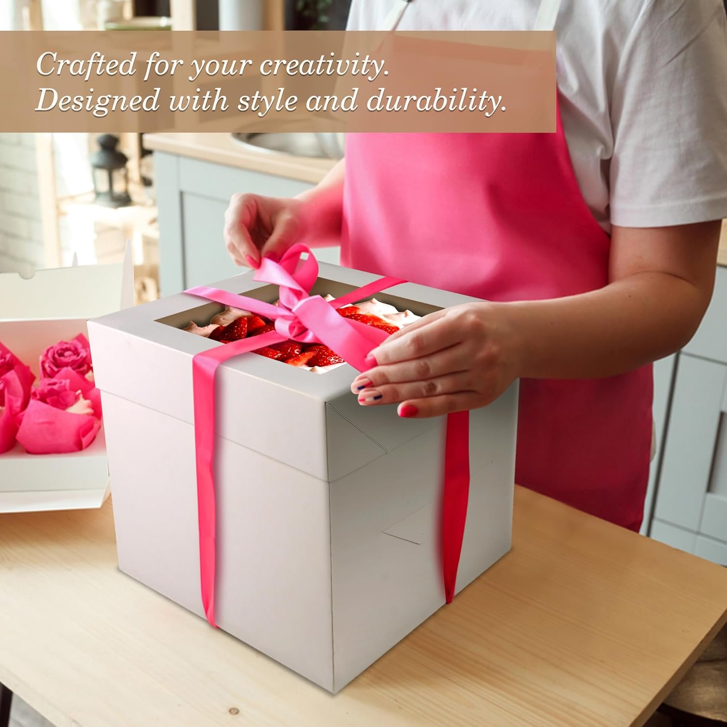 Caja pour Gâteaux - 8 Pouces Rond - Fenêtre pour Anniversaires, Mariages et Fêtes - Vente en Gros avec Logo Personnalisé - Usine de Fabrication de Boîtes en Carton (3-Pack)