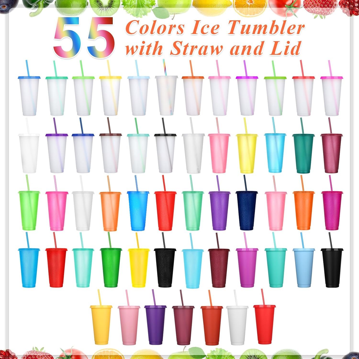 Grossiste gobelet en plastique avec paille et couvercle, 100 pièces en vrac réutilisables, 24-27 oz, idéal pour Cadeaux, OEM, mug de voyage pour café glacé et fêtes d'anniversaire (Couleurs variées)