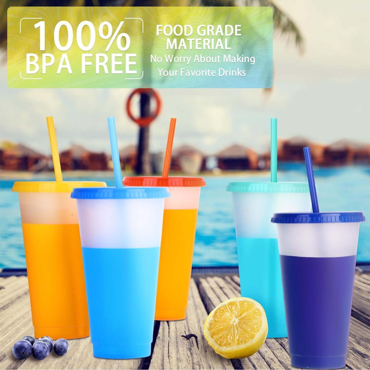 Grossiste gobelet en plastique avec paille et couvercle, 100 pièces en vrac réutilisables, 24-27 oz, idéal pour Cadeaux, OEM, mug de voyage pour café glacé et fêtes d'anniversaire (Couleurs variées)