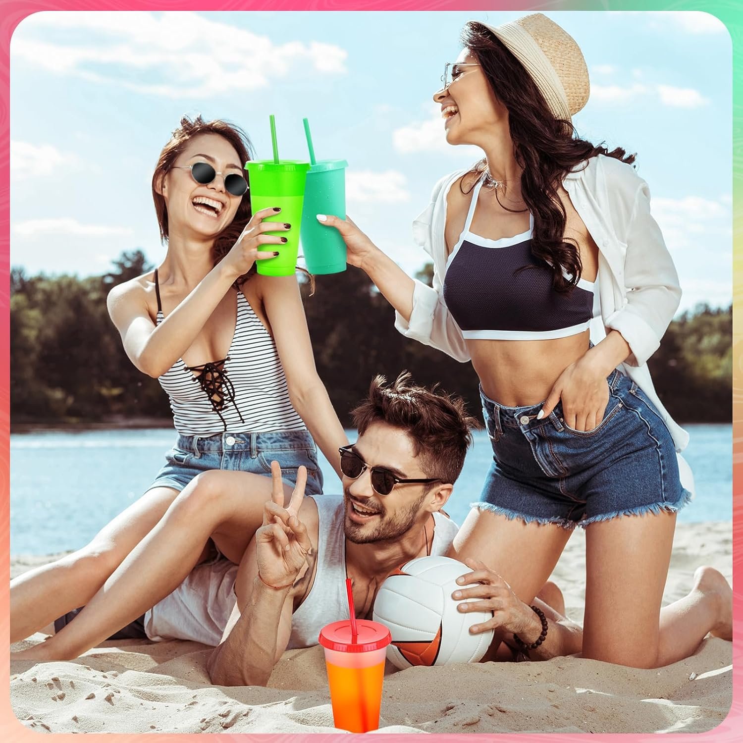 Grossiste gobelet en plastique avec paille et couvercle, 100 pièces en vrac réutilisables, 24-27 oz, idéal pour Cadeaux, OEM, mug de voyage pour café glacé et fêtes d'anniversaire (Couleurs variées)