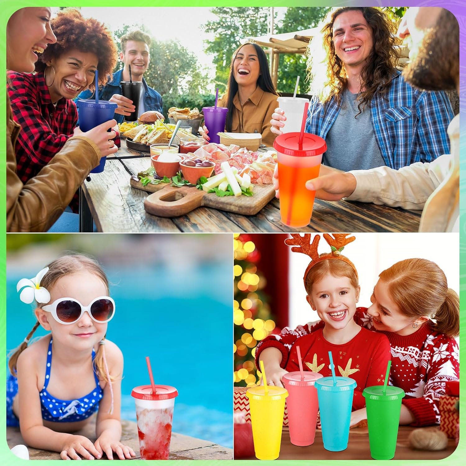 Grossiste gobelet en plastique avec paille et couvercle, 100 pièces en vrac réutilisables, 24-27 oz, idéal pour Cadeaux, OEM, mug de voyage pour café glacé et fêtes d'anniversaire (Couleurs variées)