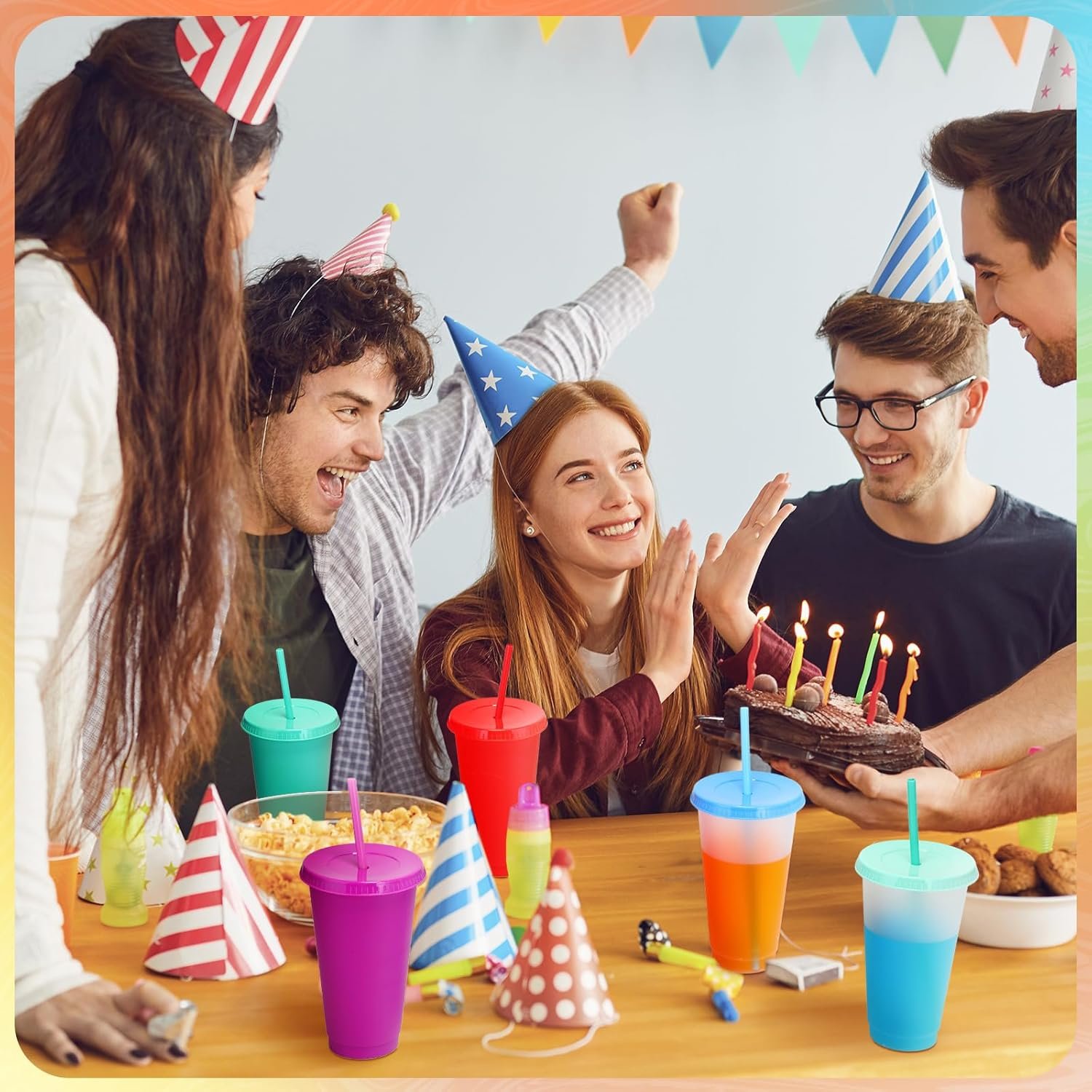 Grossiste gobelet en plastique avec paille et couvercle, 100 pièces en vrac réutilisables, 24-27 oz, idéal pour Cadeaux, OEM, mug de voyage pour café glacé et fêtes d'anniversaire (Couleurs variées)