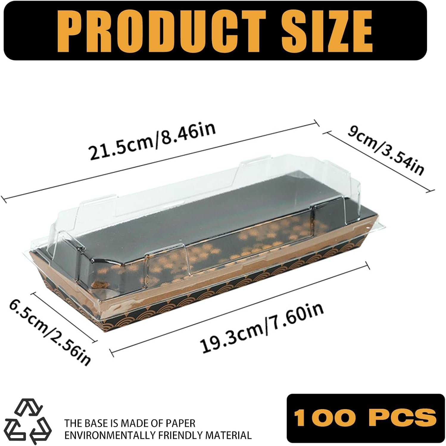 100 Paquet de Conteneurs à Sushi avec Couvercle, 8,5 x 3,5 x 1,7 Pouce, Boîtes à Emporter Jetables pour Hot-Dogs, Sandwiches, Biscuits, Frites - Vente en Gros, Fabricant, Personnalisation de Logo