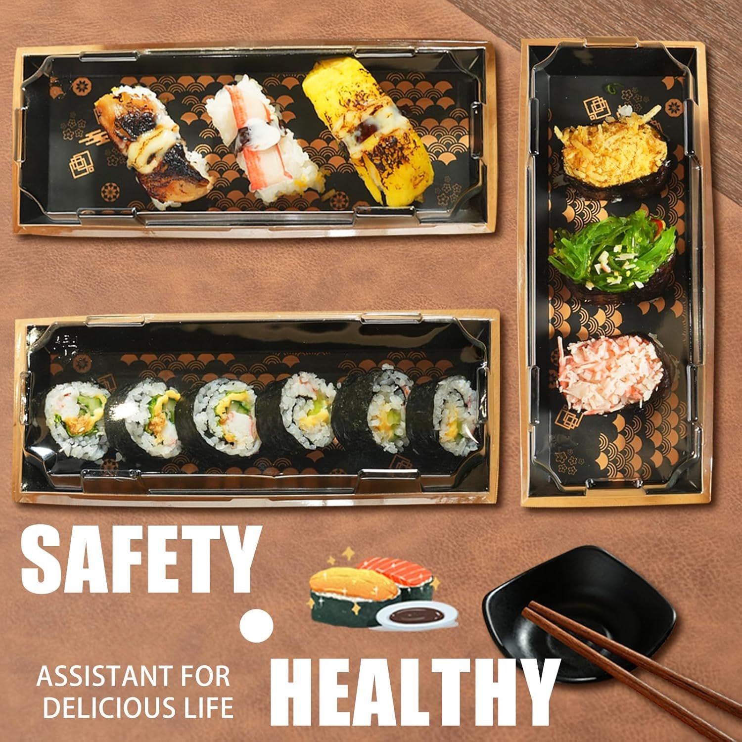 100 Paquet de Conteneurs à Sushi avec Couvercle, 8,5 x 3,5 x 1,7 Pouce, Boîtes à Emporter Jetables pour Hot-Dogs, Sandwiches, Biscuits, Frites - Vente en Gros, Fabricant, Personnalisation de Logo