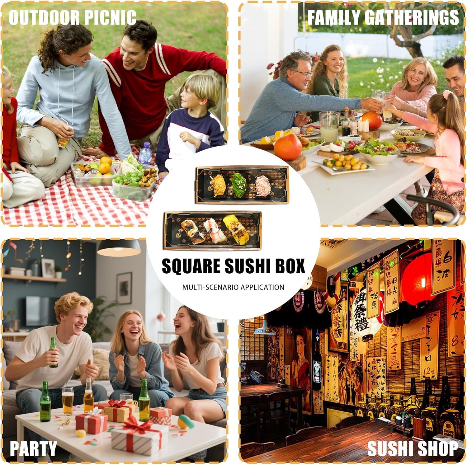 100 Paquet de Conteneurs à Sushi avec Couvercle, 8,5 x 3,5 x 1,7 Pouce, Boîtes à Emporter Jetables pour Hot-Dogs, Sandwiches, Biscuits, Frites - Vente en Gros, Fabricant, Personnalisation de Logo