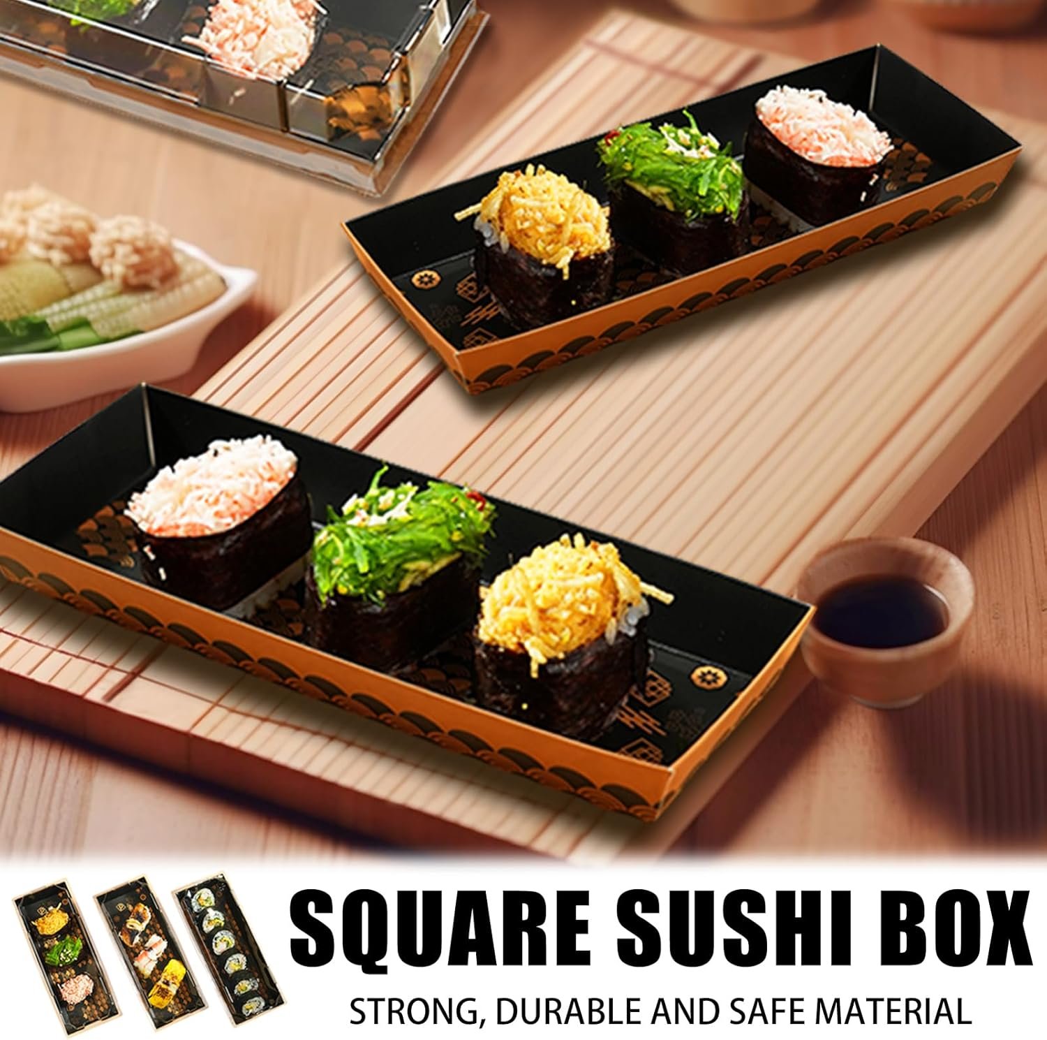 100 Paquet de Conteneurs à Sushi avec Couvercle, 8,5 x 3,5 x 1,7 Pouce, Boîtes à Emporter Jetables pour Hot-Dogs, Sandwiches, Biscuits, Frites - Vente en Gros, Fabricant, Personnalisation de Logo