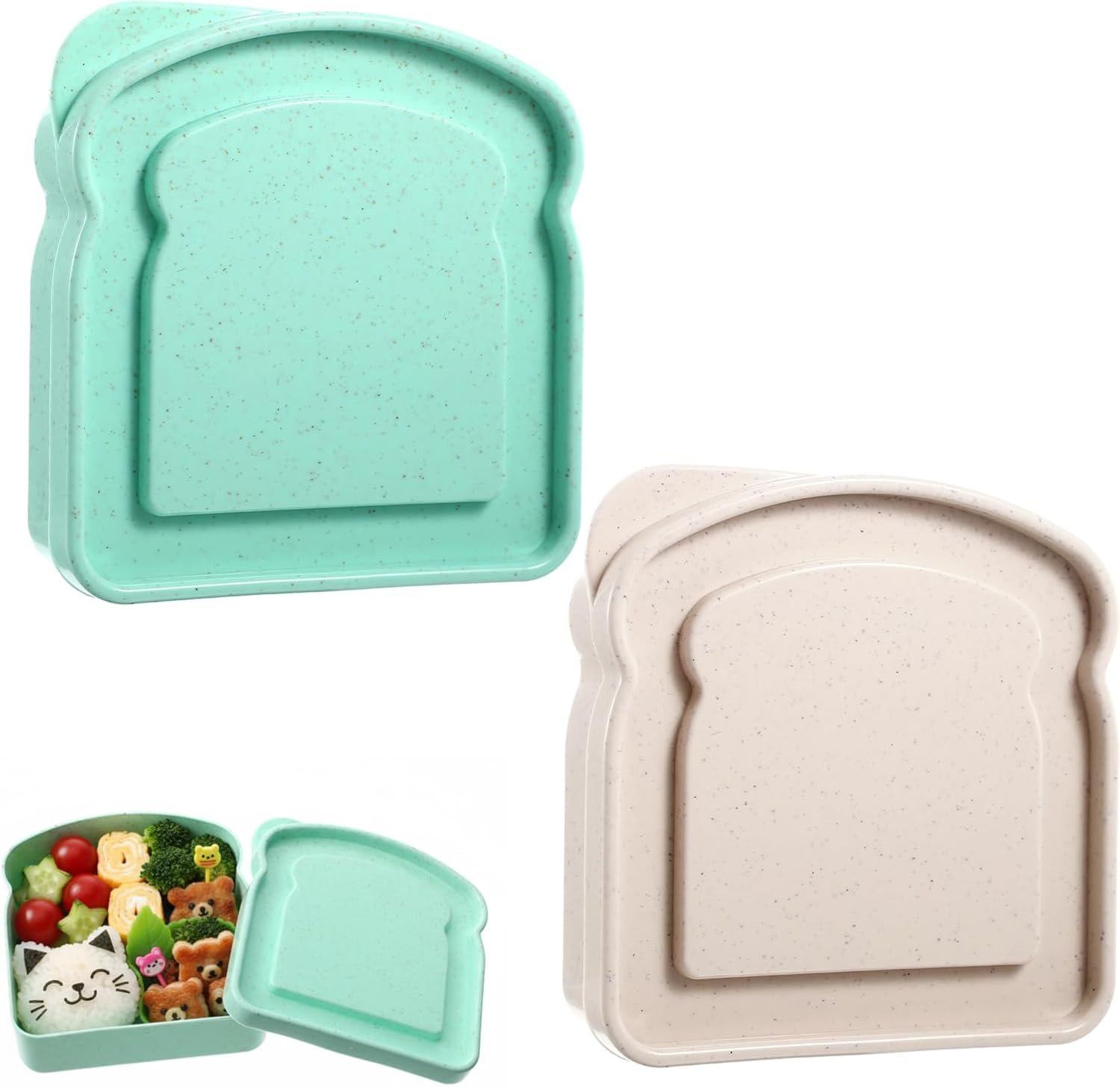 Containers à sandwichs pour boîtes à déjeuner, 2 pcs contenant des sandwichs en plastique en forme de toast, réutilisables et sans BPA, vente en gros, pour un stockage alimentaire pratique, fabricant, compatible avec micro-ondes et lave-vaisselle, pour les adultes et les familles.